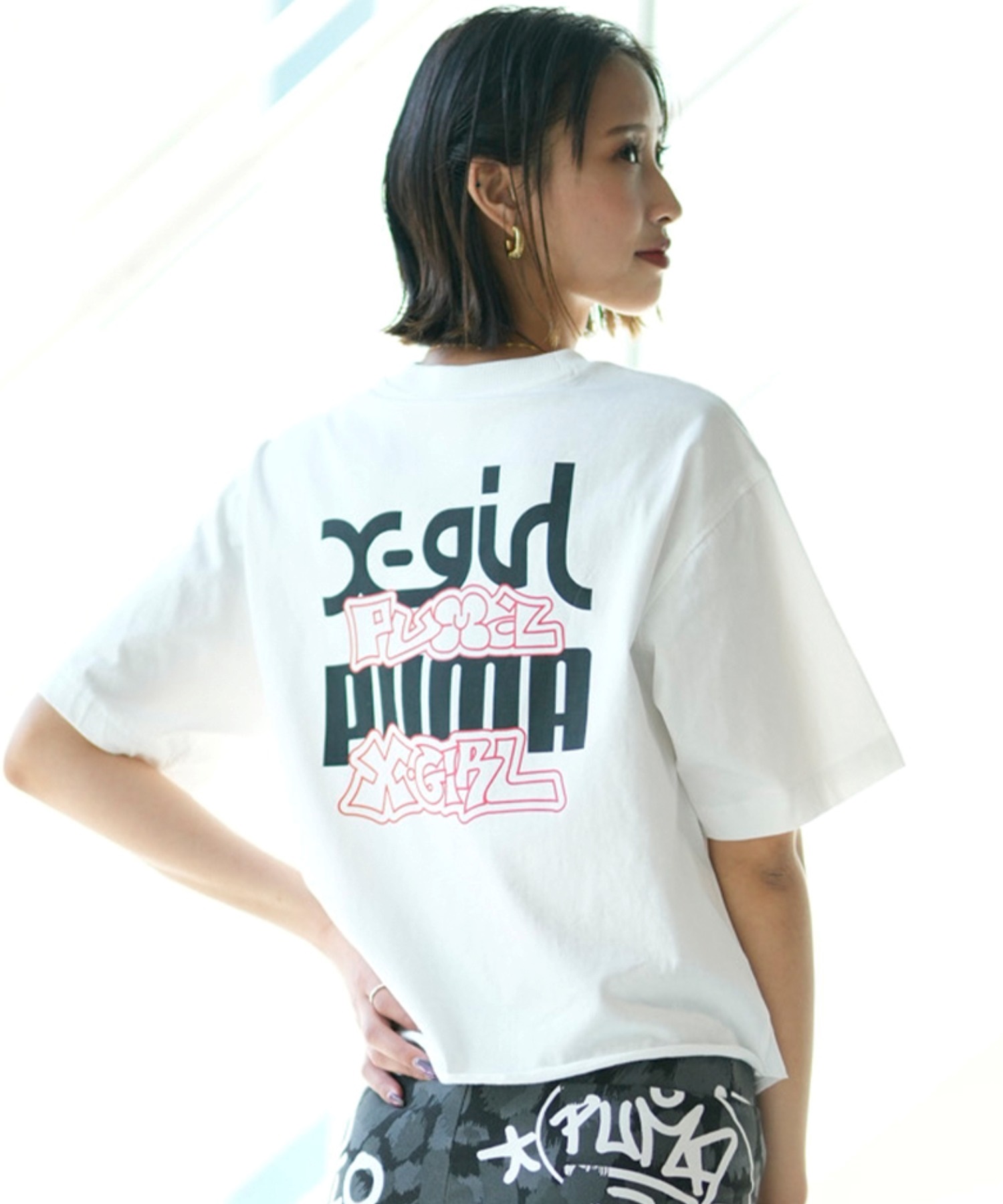 PUMA プーマ × X-GIRL エックスガール コラボ ウィメンズ グラフィック 半袖 Tシャツ レディース 624723(02-S)