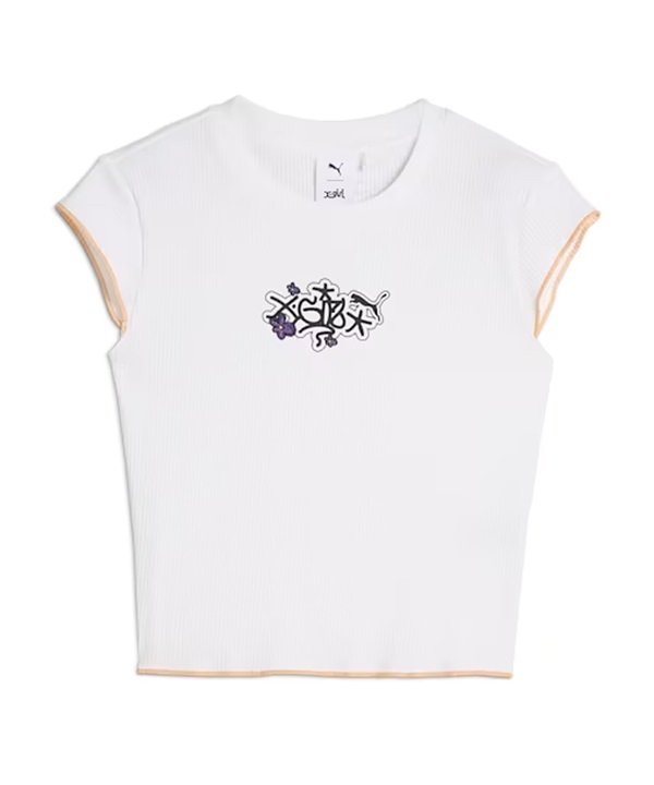 PUMA プーマ × X-GIRL エックスガール コラボ ウィメンズ リブ スリム 半袖 Tシャツ クロップド レディース 624705