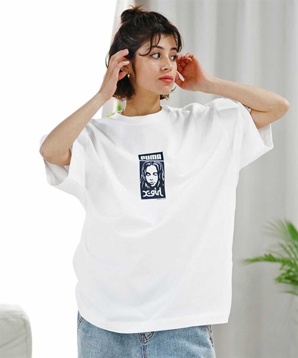 【マトメガイ対象】PUMA プーマ×X-girl 684307 半袖 Tシャツ オーバーサイズ ロゴT ワンポイント