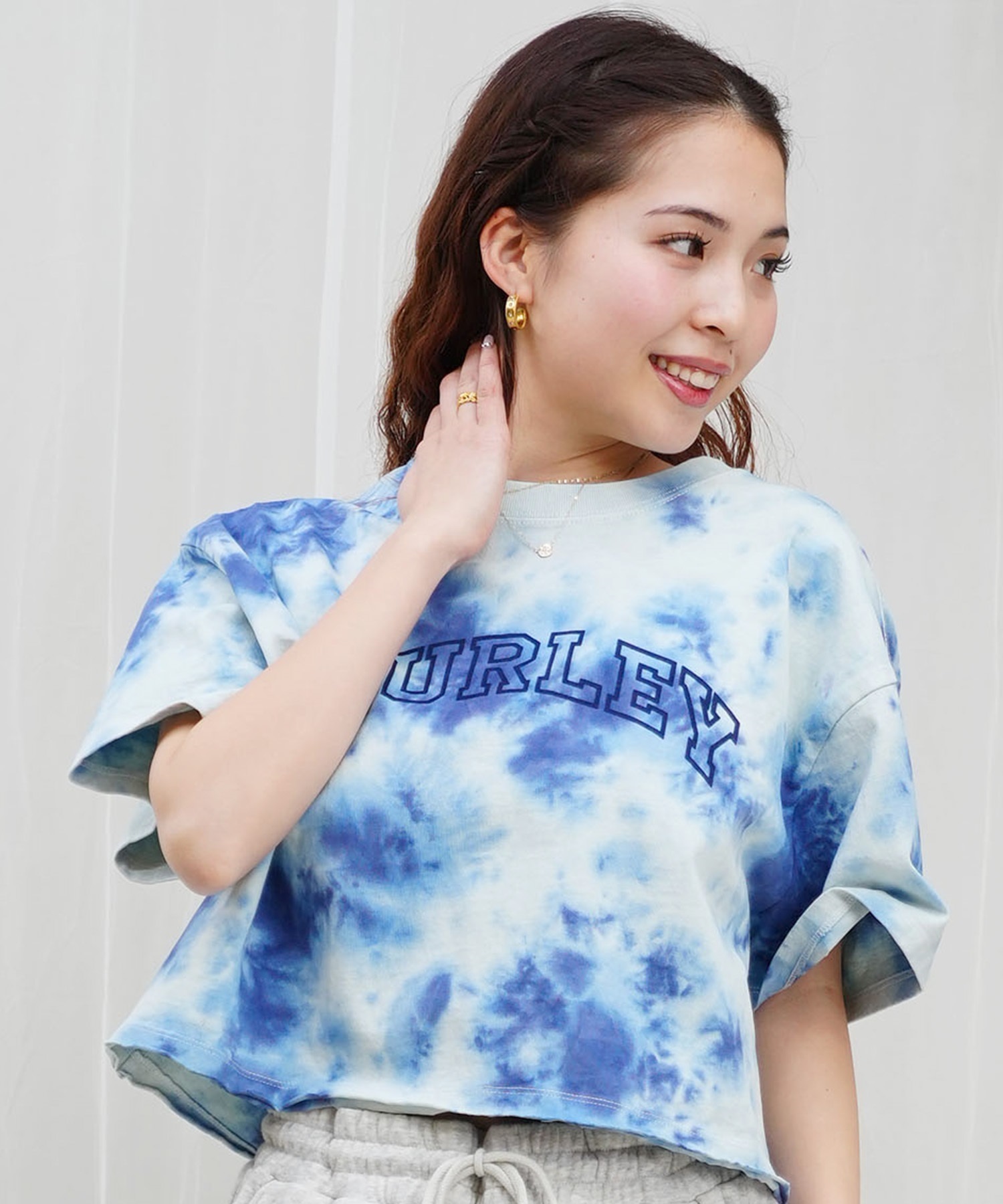 Hurley ハーレー レディース Tシャツ 半袖 ショート丈 クロップ丈 アーチロゴ プリント ヘビーウェイト WSS2421021(BLET-M)