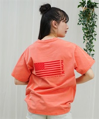 Hurley ハーレー レディース Tシャツ 半袖 バックプリント 星条旗 ハート ウォッシュ加工 ピグメント加工 WSS2421024(CML-FREE)