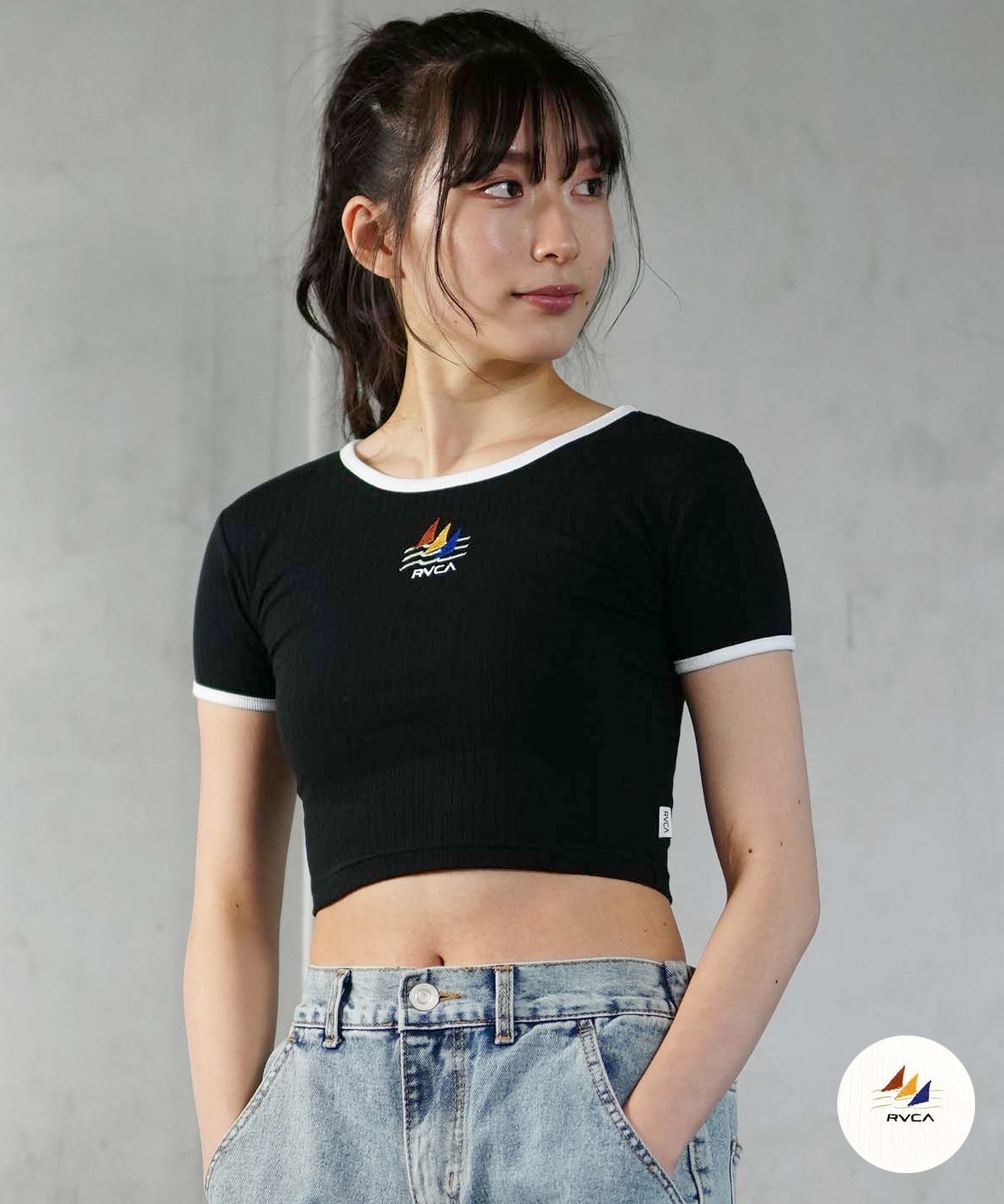 【マトメガイ対象】RVCA ルーカ BE043-217 レディース 半袖 Tシャツ ショート丈(BLK-S)