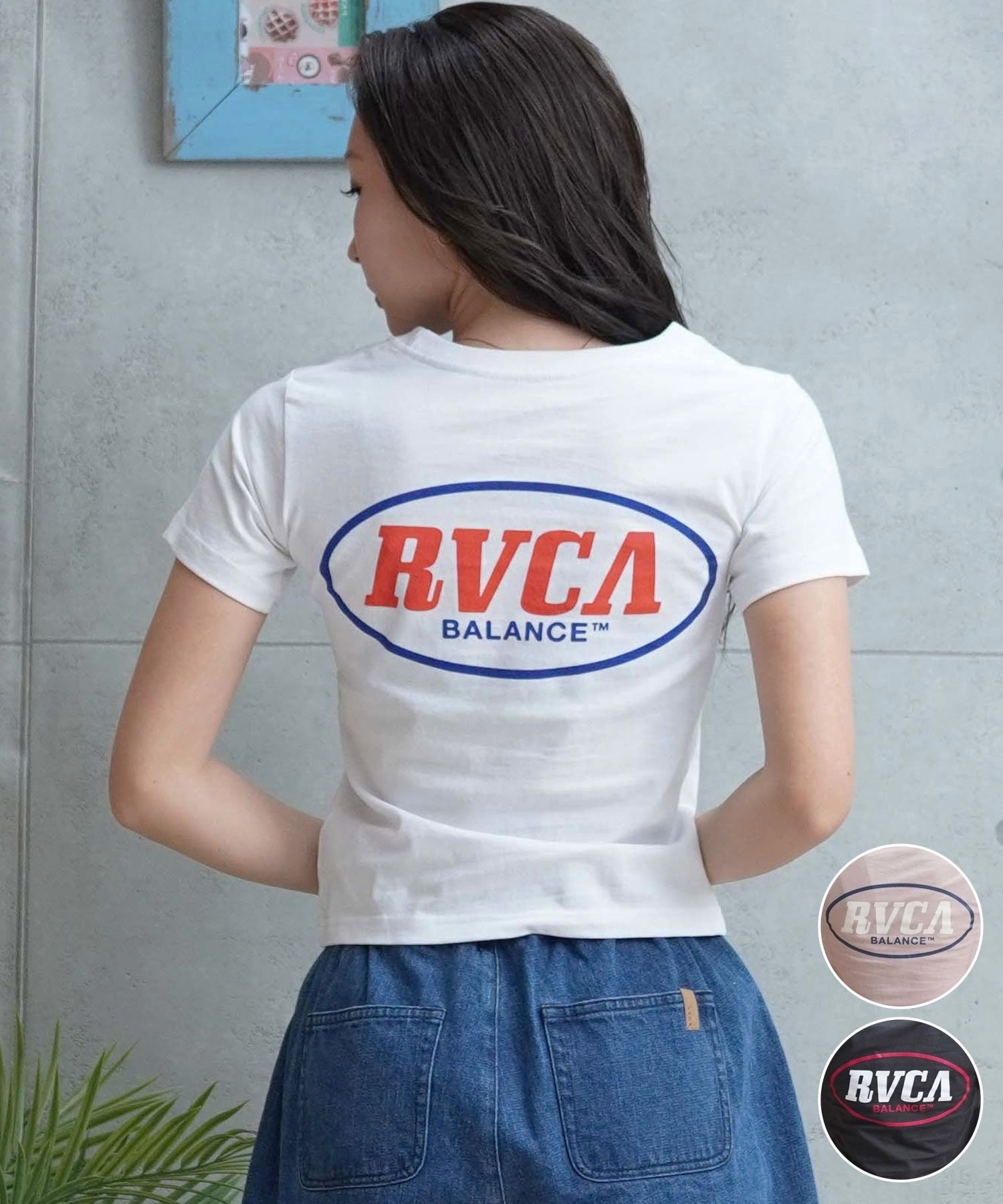 【マトメガイ対象】RVCA ルーカ レディース Tシャツ チビTシャツ ミニT バックプリント BE043-218(WHT-S)