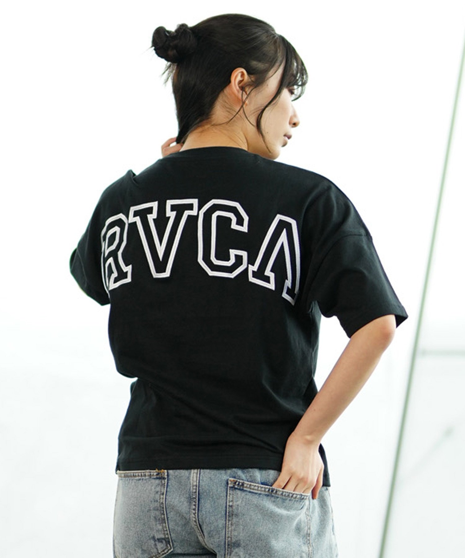 RVCA ルーカ BE043-221 レディース 半袖 Tシャツ バックプリント(BLK-S)