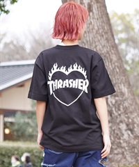 【ムラサキスポーツ限定】THRASHER スラッシャー レディース Tシャツ バーニングハートロゴ ボックスシルエット THML-24SPZOZO01(BLK-M)