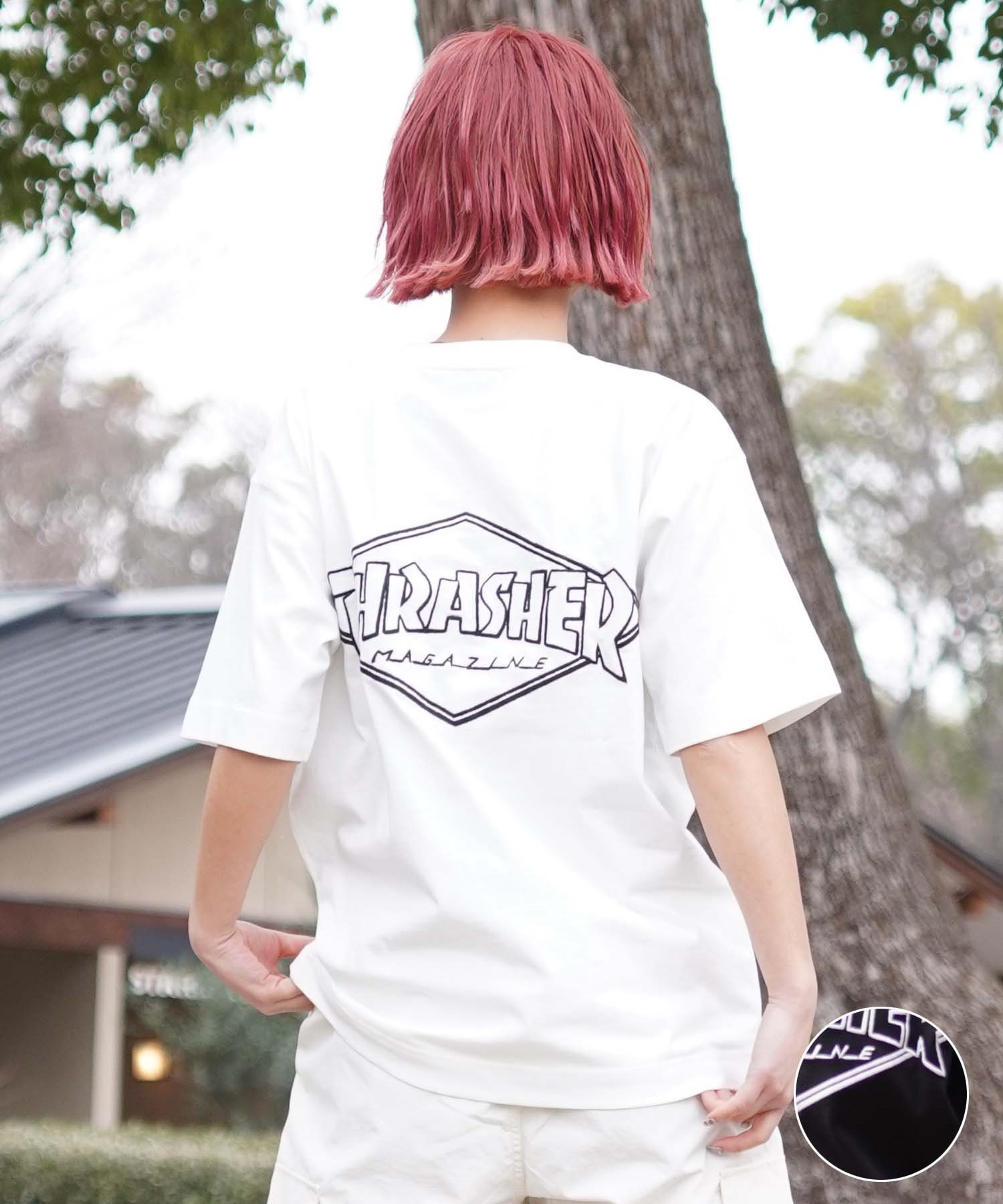 【ムラサキスポーツ限定】THRASHER スラッシャー レディース Tシャツ ダイアモンドロゴ ボックスシルエット THML-24SPZOZO02(WHT-M)