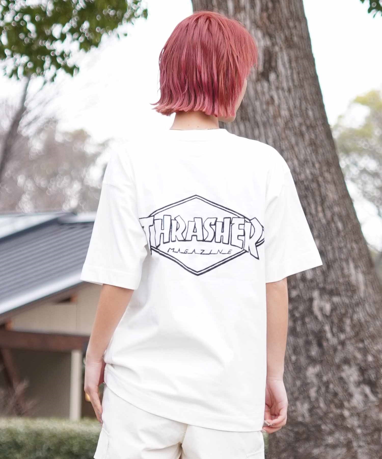 【ムラサキスポーツ限定】THRASHER スラッシャー レディース Tシャツ ダイアモンドロゴ ボックスシルエット THML-24SPZOZO02(WHT-M)