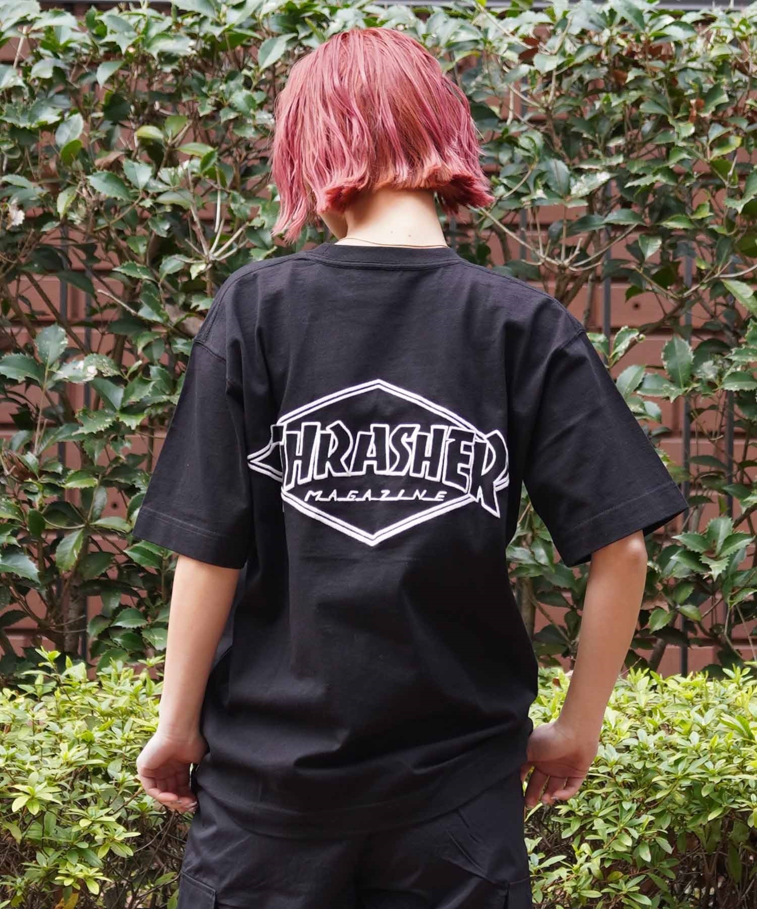 【ムラサキスポーツ限定】THRASHER スラッシャー レディース Tシャツ ダイアモンドロゴ ボックスシルエット THML-24SPZOZO02(BLK-M)