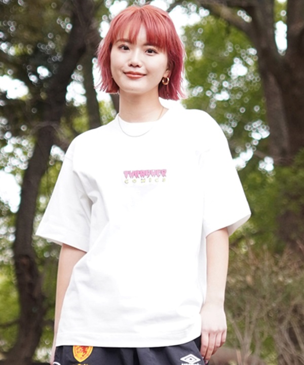 THRASHER スラッシャー レディース Tシャツ 半袖 刺繍ロゴ オーバーサイズ ビッグシルエット THML-24SPSST02 ムラサキスポーツ限定