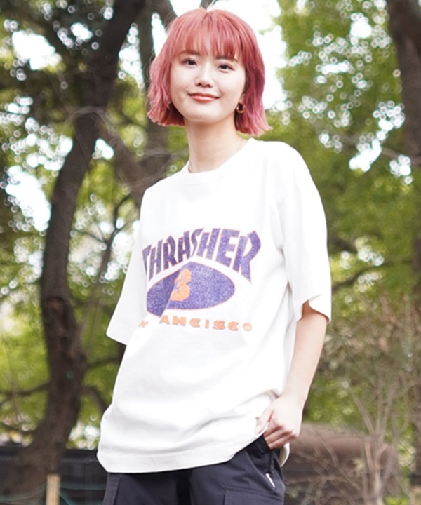 THRASHER スラッシャー レディース 半袖 Tシャツ オーバーサイズ ロゴ ムラサキスポーツ限定 EC限定 THML-24SPSST04