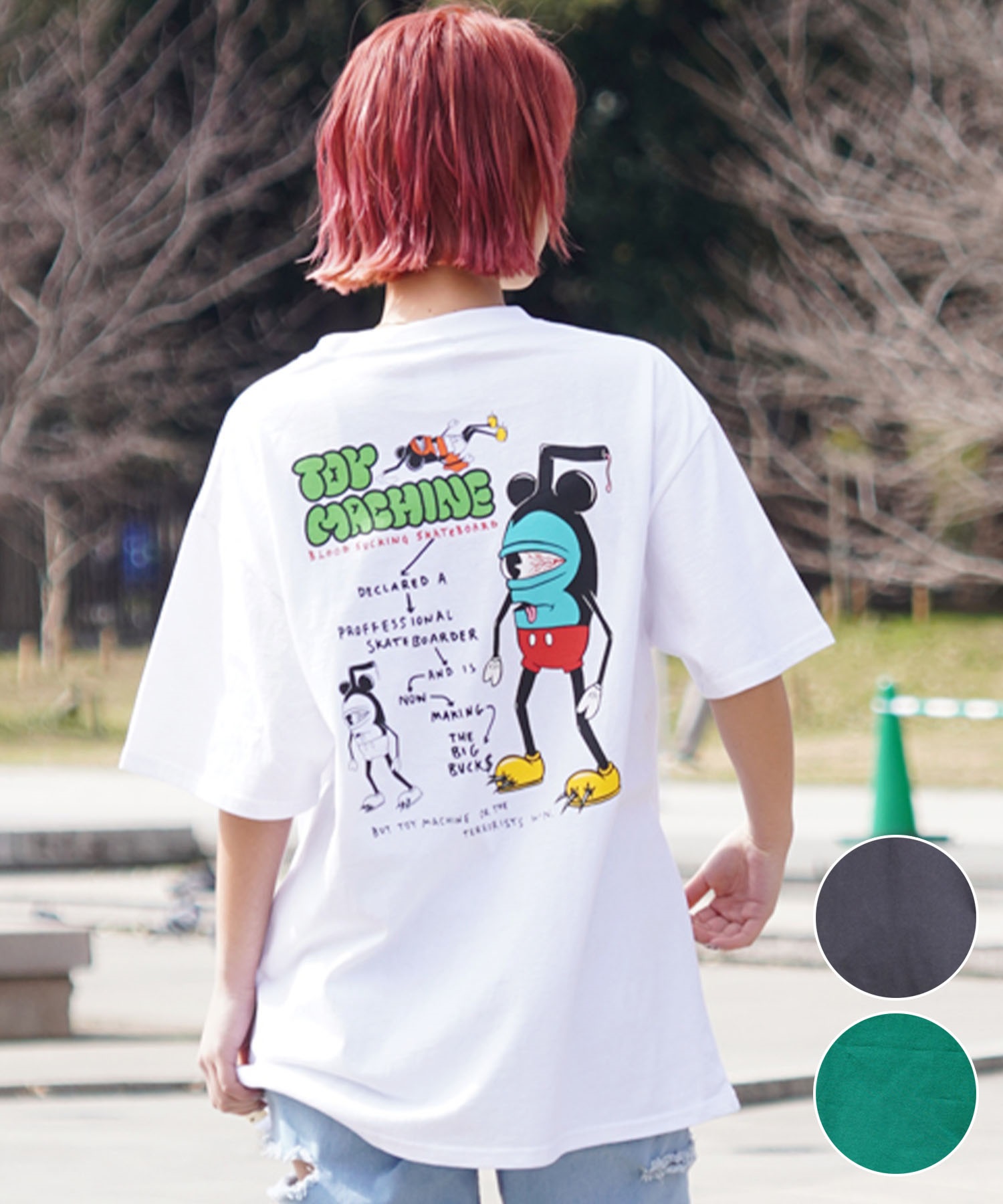 【ムラサキスポーツ限定】 TOY MACHINE トイマシーン レディース 半袖 Tシャツ オーバーサイズ DESI LTD MTMSEST18(GREEN-M)