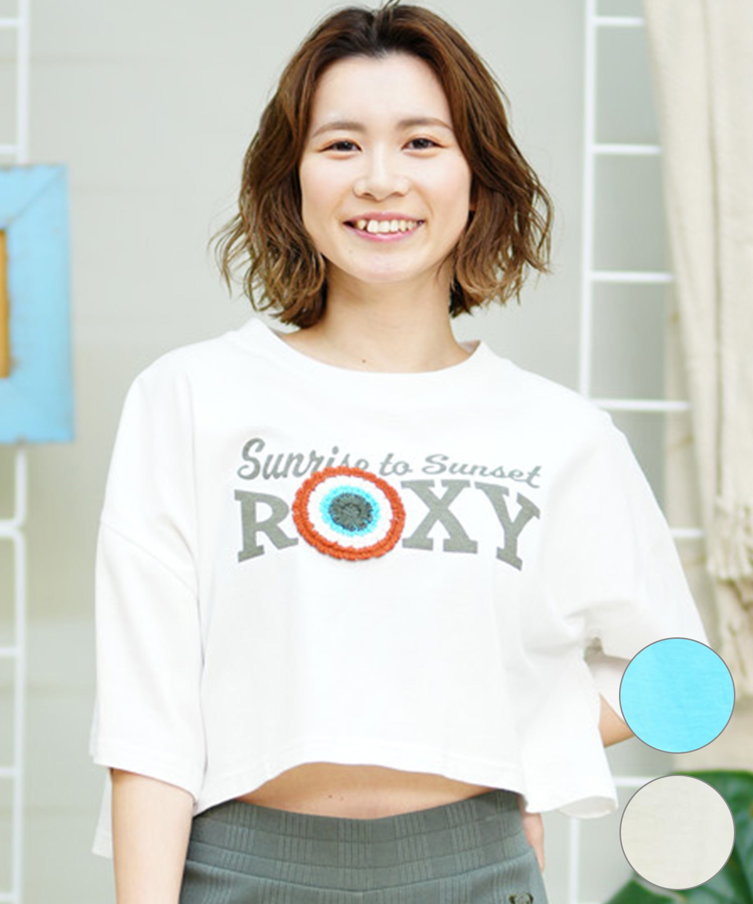 【クーポン対象】ROXY ロキシー レディース 半袖 Tシャツ ブランドロゴ ショート丈 クロップ丈 RST242627T(SND-M)