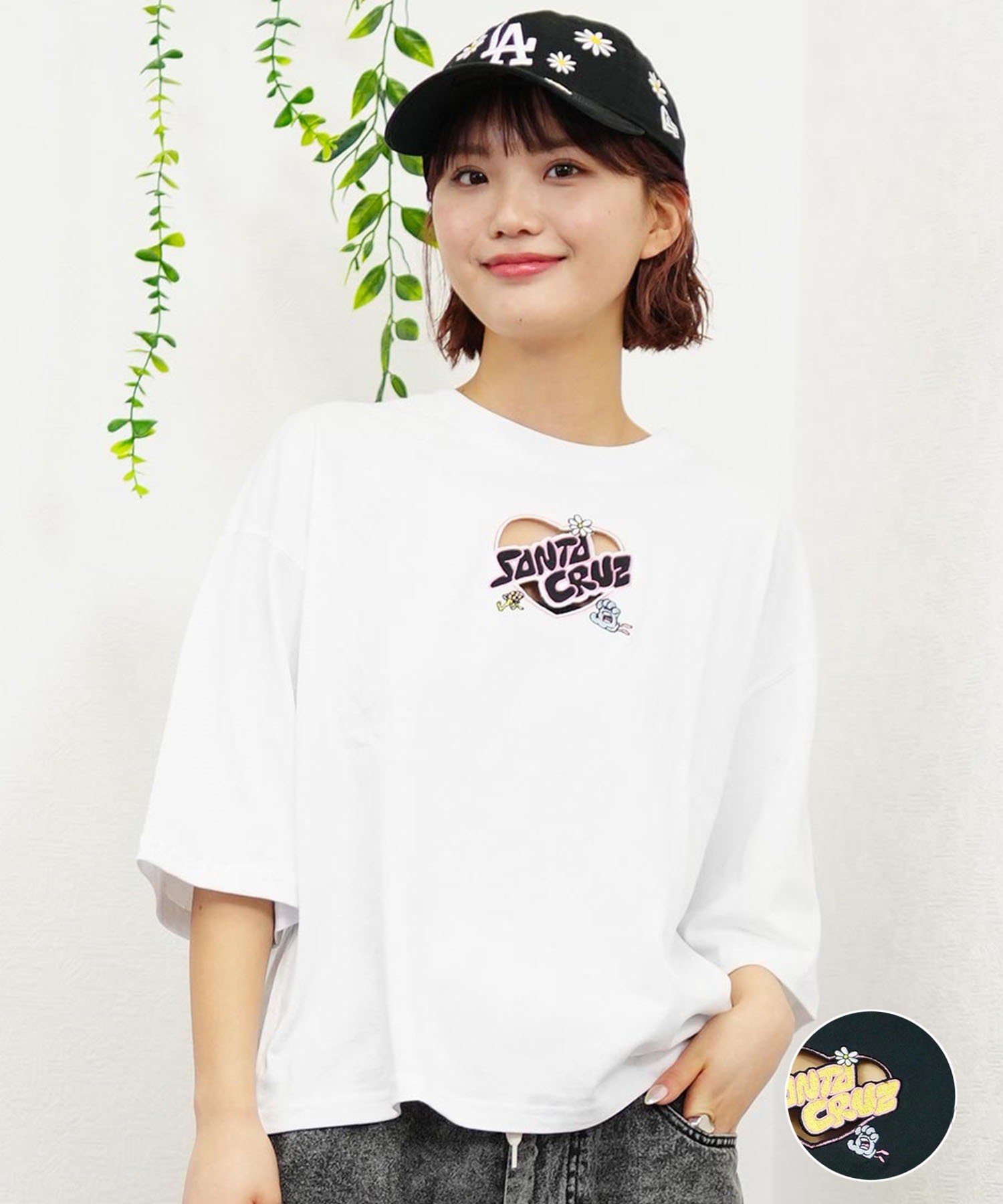 SANTACRUZ サンタクルーズ レディース 半袖 カットアウト Tシャツ 刺繍ロゴ ショート丈 ムラサキスポーツ限定 502242442(OFFBK-M)