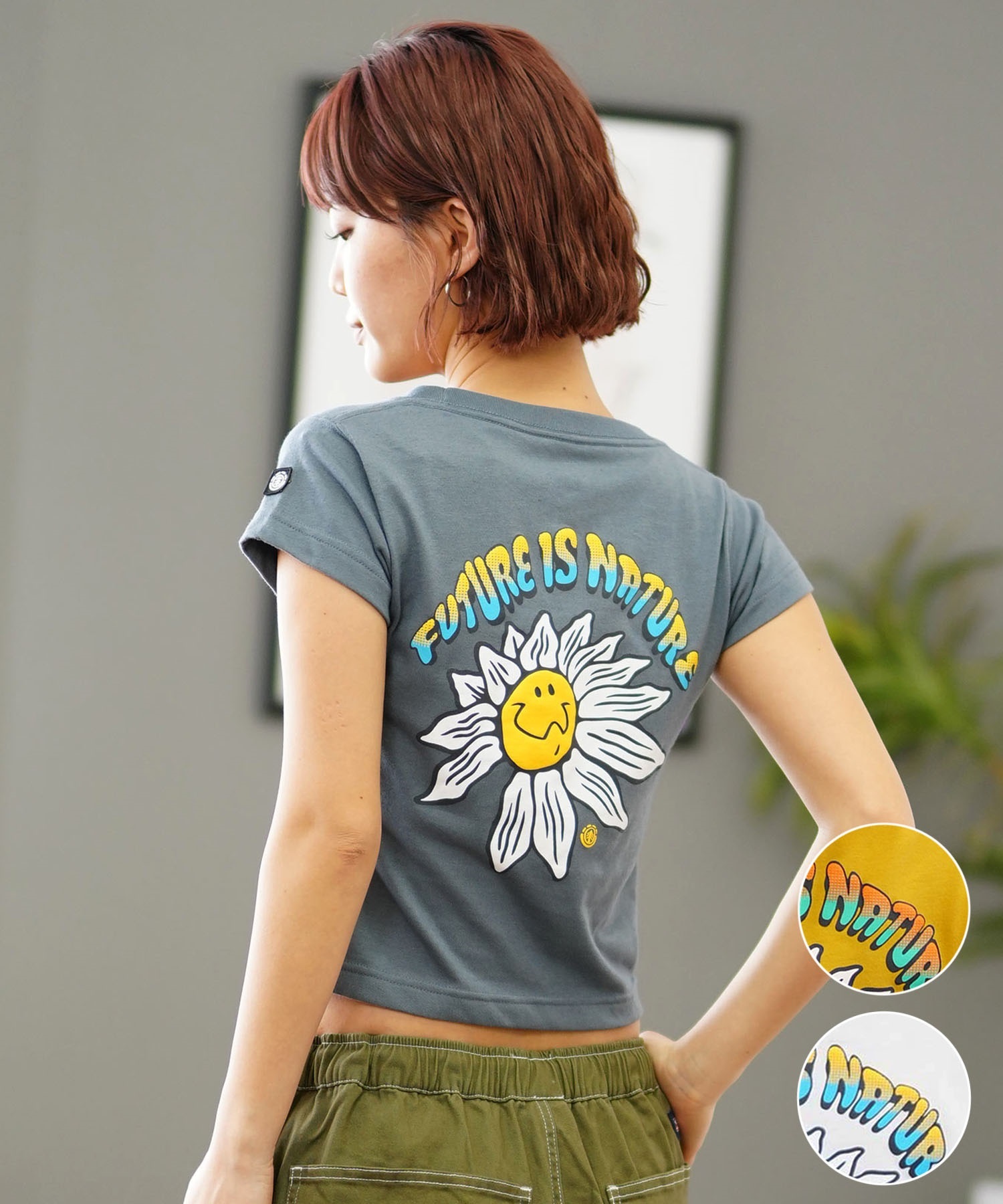 【クーポン対象】ELEMENT エレメント FLOWER CHILD MINI SS レディース 半袖 Tシャツ ショート丈 クロップド丈 チビT BE02C-259(GRY-M)