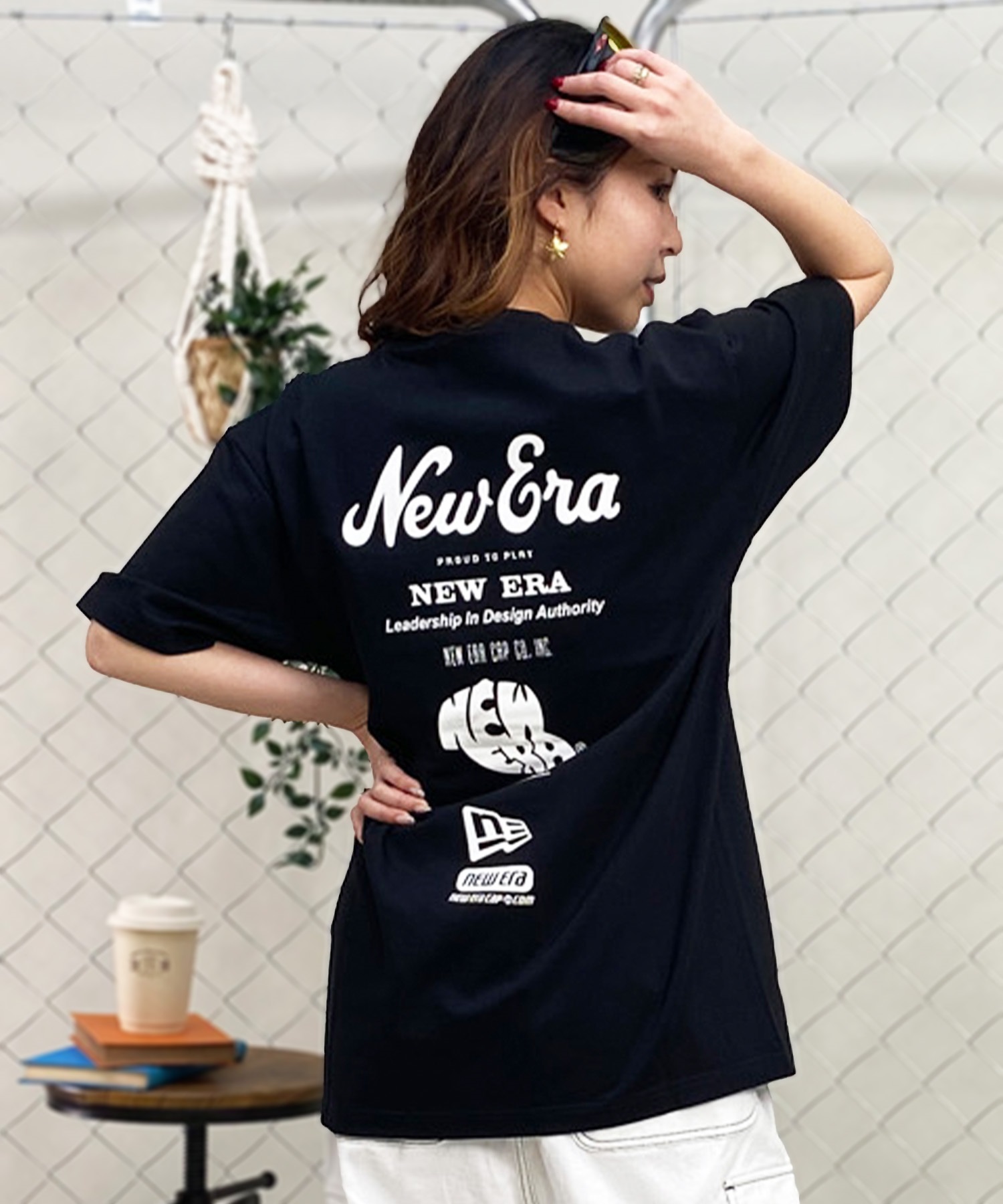 NEW ERA ニューエラ レディース 半袖 Tシャツ バックプリント ロゴ ビッグシルエット オーバーサイズ 13732630 ムラサキスポーツ限定(BLK-S)