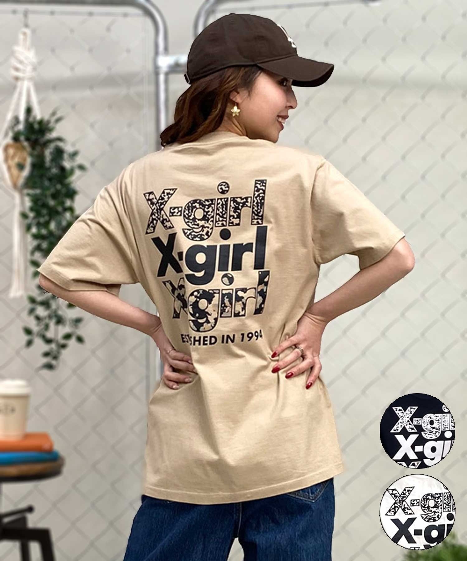 X-girl/エックスガール CAMO TRIPLE LOGO SS TEE 105242011037 レディース Tシャツ ムラサキスポーツ限定