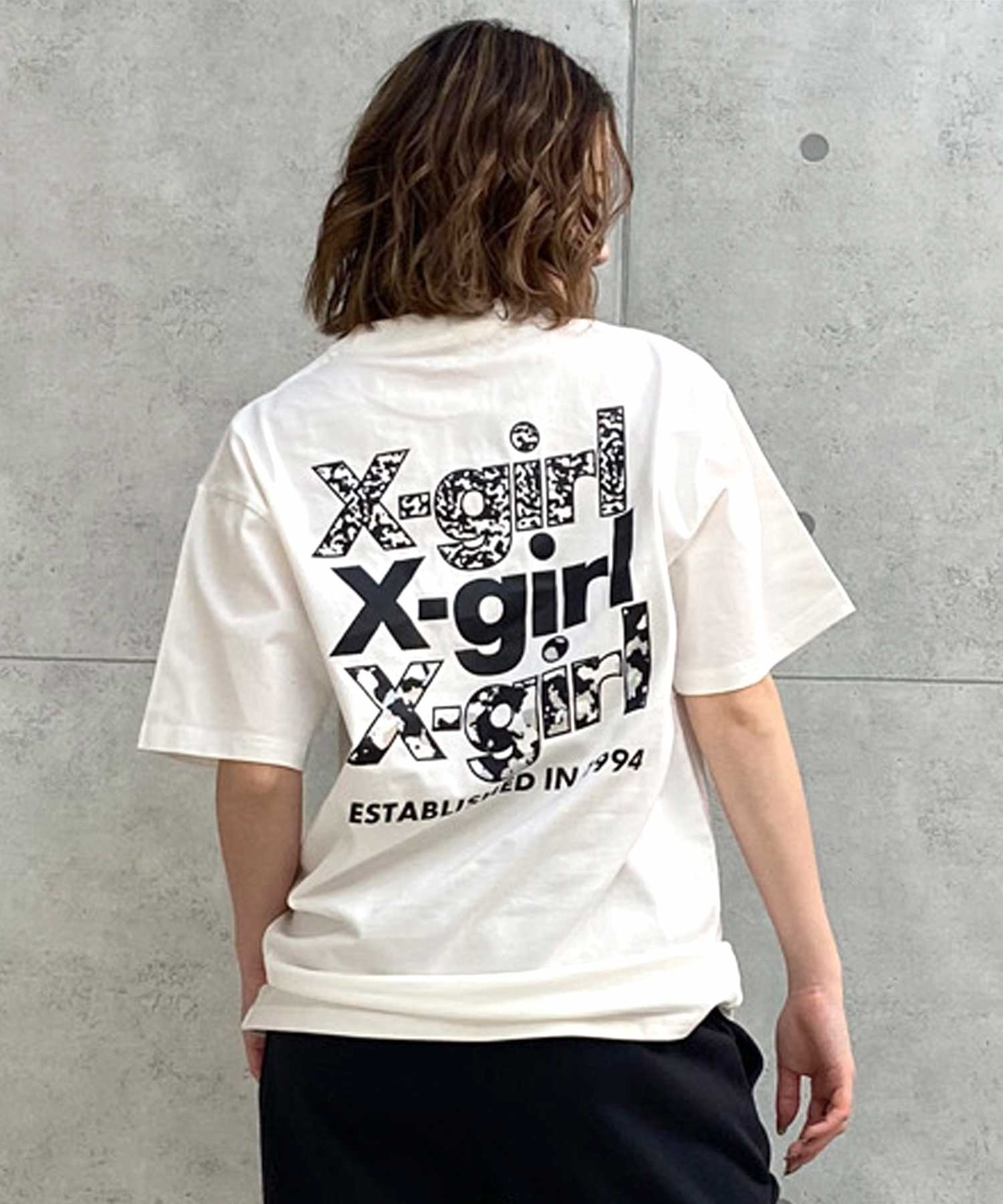 X-girl/エックスガール CAMO TRIPLE LOGO SS TEE 105242011037 レディース Tシャツ ムラサキスポーツ限定(WHITE-M)