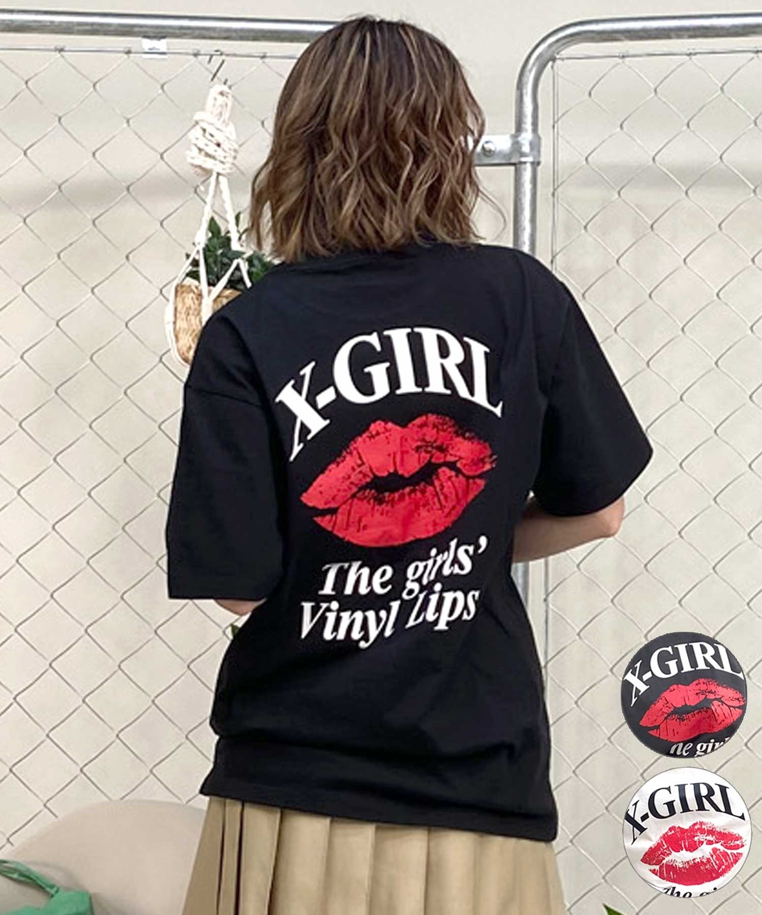 X-girl/エックスガール LIP SS TEE 105242011043 レディース  Tシャツ ムラサキスポーツ限定(BLACK-M)