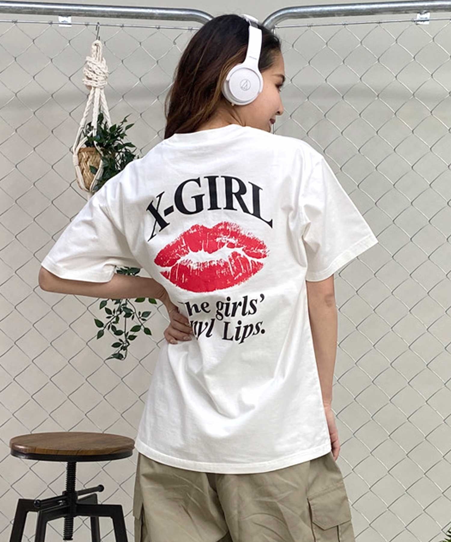 X-girl/エックスガール LIP SS TEE 105242011043 レディース  Tシャツ ムラサキスポーツ限定(WHITE-M)