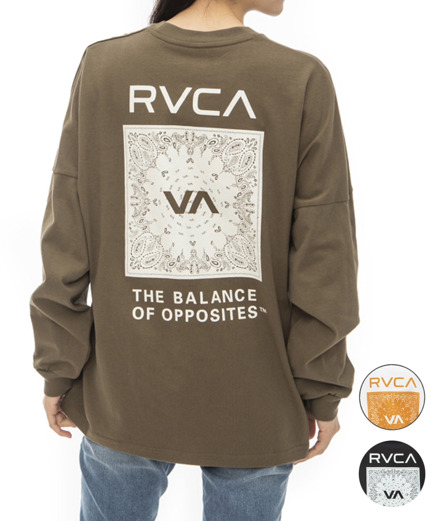 RVCA ルーカ BANDANA LS TEE レディース 長袖 Tシャツ ロンT バックプリント ペイズリー柄 バンダナ柄 BD043-055(WHT-S)