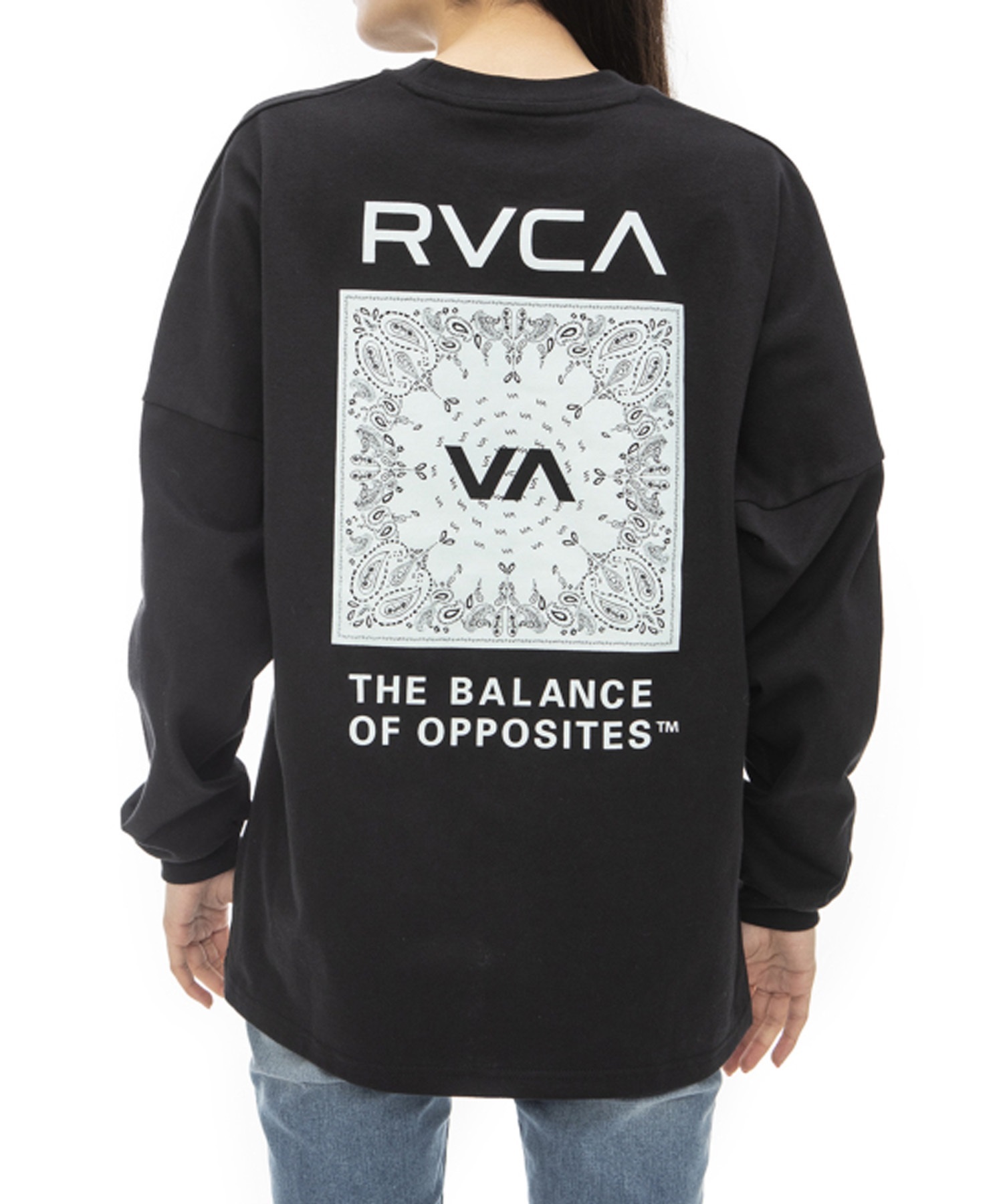 RVCA ルーカ BANDANA LS TEE レディース 長袖 Tシャツ ロンT バックプリント ペイズリー柄 バンダナ柄 BD043-055(BLK-S)