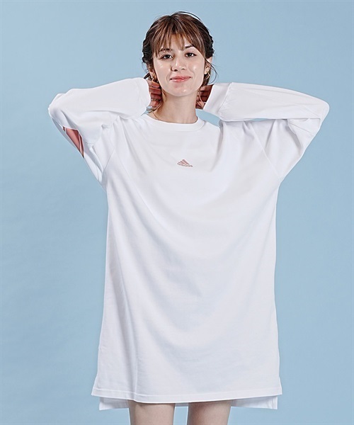 adidas/アディダス ワーディング ルーズフィット シングルジャージー チュニック 長袖 Tシャツ IEH94(WT/PK-M)