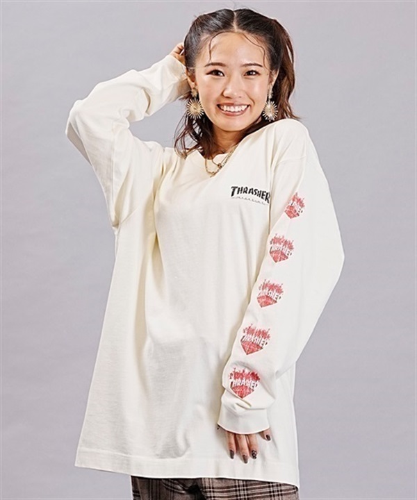 THRASHER/スラッシャー 長袖 Tシャツ ロンT ピグメント染め ハート柄 オーバーサイズ ムラサキスポーツ限定 THT-04