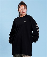 NEW ERA ニューエラ × GYDA ジェイダ コラボ レディース 長袖 Tシャツ ロンT ブラック×ベージュ スリーブプリント ムラサキスポーツ別注 14141696