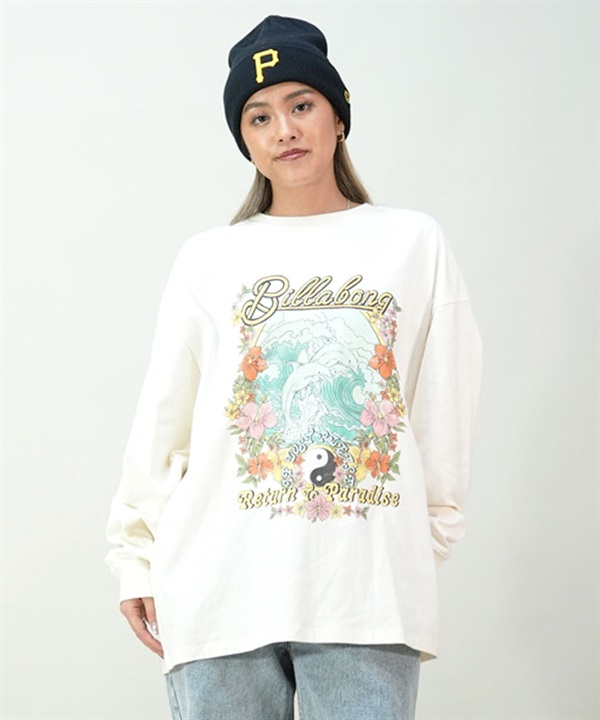 【マトメガイ対象】BILLABONG ビラボン レディース ロンT プリント オーバーサイズ 長袖Tシャツ BE013-051