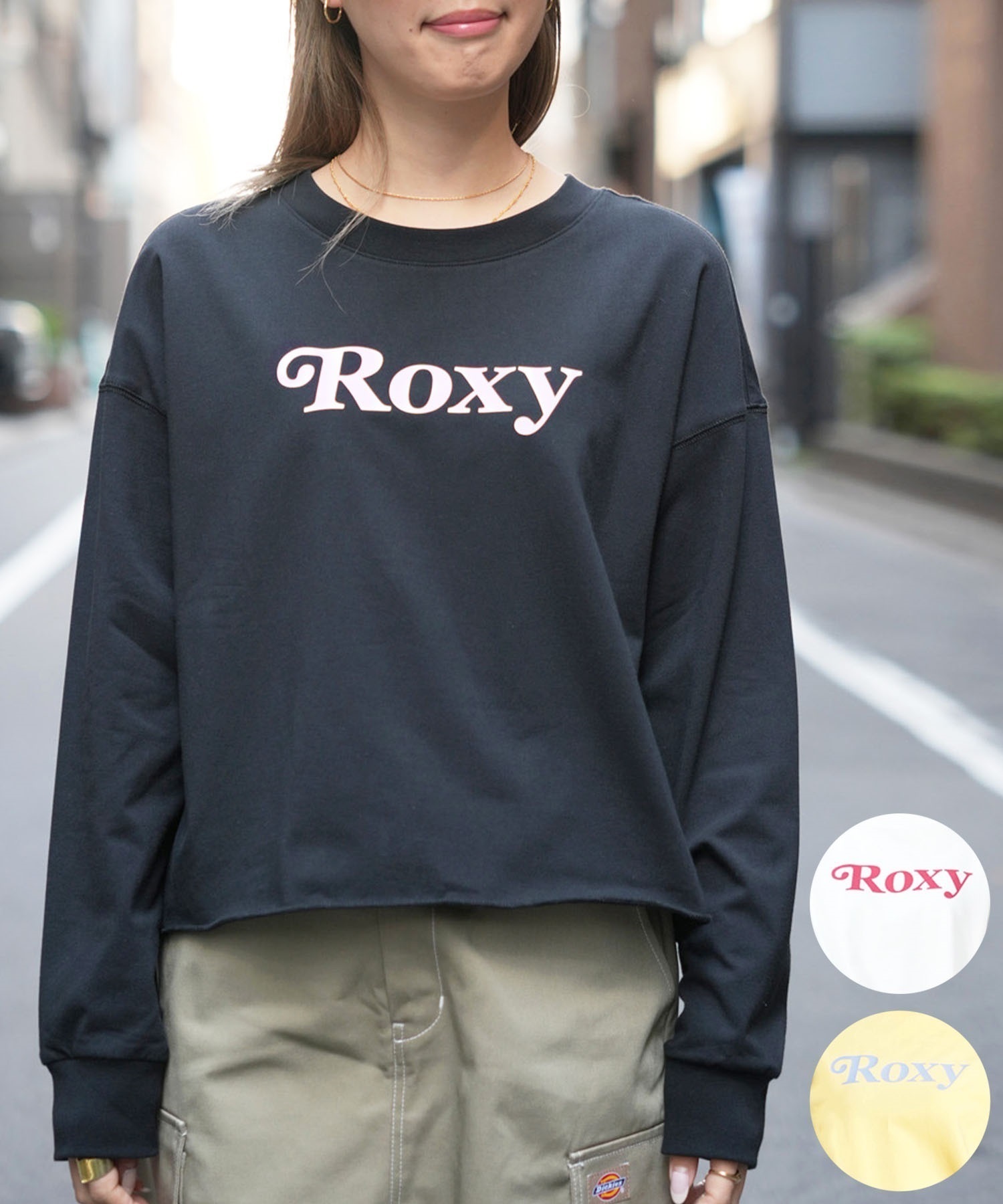 ROXY ロキシー レディース 長袖 Tシャツ ロンT クルーネック ショート丈 RLT241630T(WHT-M)