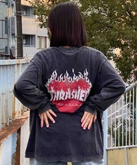 【ムラサキスポーツ限定】THRASHER スラッシャー レディース ロンT 長袖Tシャツ カスレプリント ビッグシルエット THML-24ASLS02