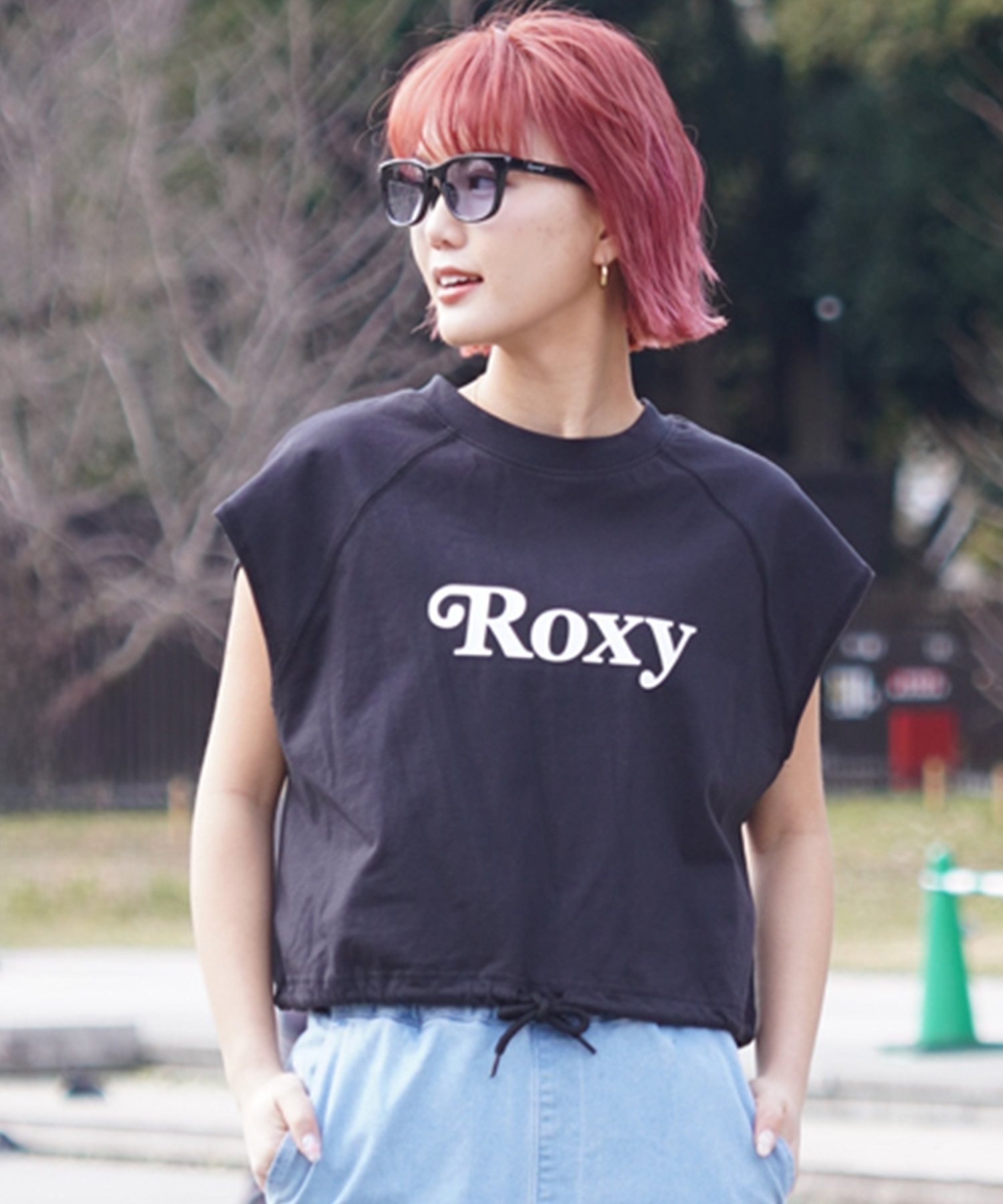 【クーポン対象】ROXY ロキシー RSL241629T レディース 半袖 Tシャツ スリーブレスTシャツ カットオフ クルーネック(BLK-M)