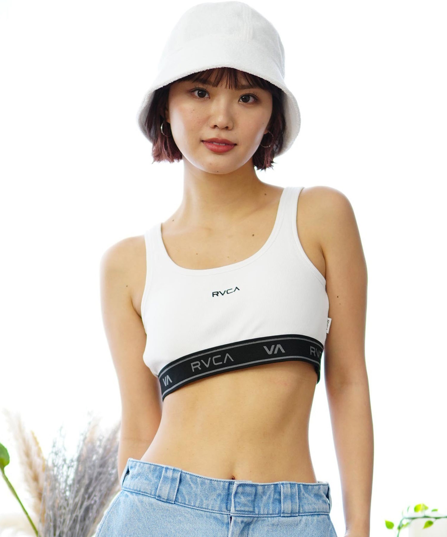 【クーポン対象】RVCA ルーカ レディース ブラトップ タンクトップ インナー カップ付き ロゴ BE04C-P80(WHT-S)