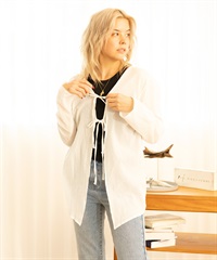 RIKKA FEMME リッカファム レディース シャツ 長袖 薄手 羽織り リボン シワ加工 RF24SS07(WHT-FREE)