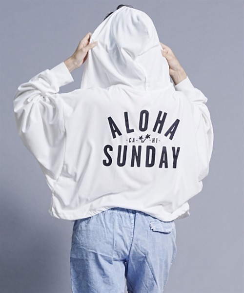 【ムラサキスポーツ別注】ALOHA SUNDAY/アロハサンデー 水陸両用/無地/ショート丈バックプリントラッシュガード/パーカーラッシュガード AS-MS-001(BLACK-M)