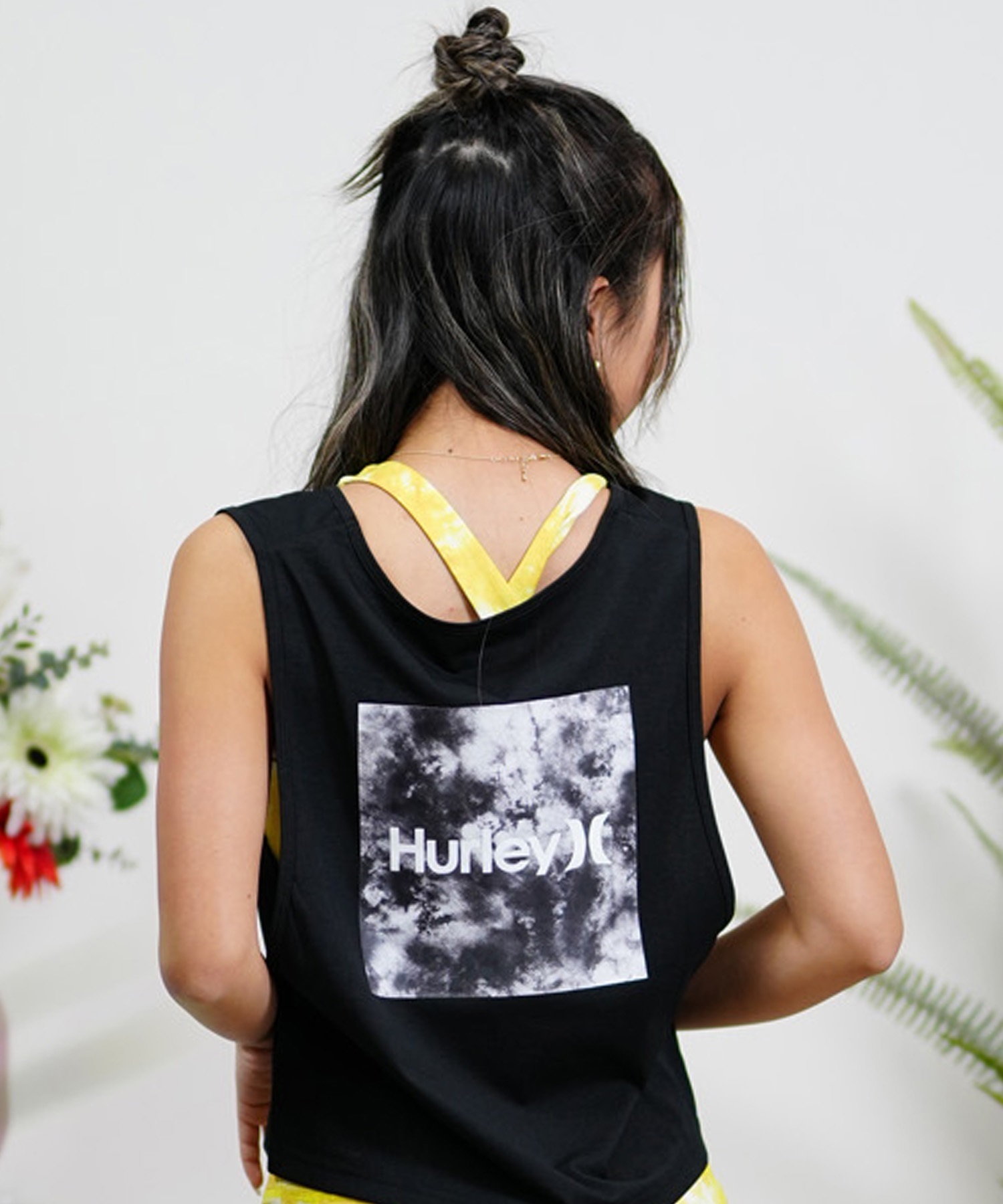 【マトメガイ対象】Hurley ハーレー レディース ラッシュガード 水陸両用 タイダイ柄 ロゴ タンクトップ WUT2421006(BLK-S)