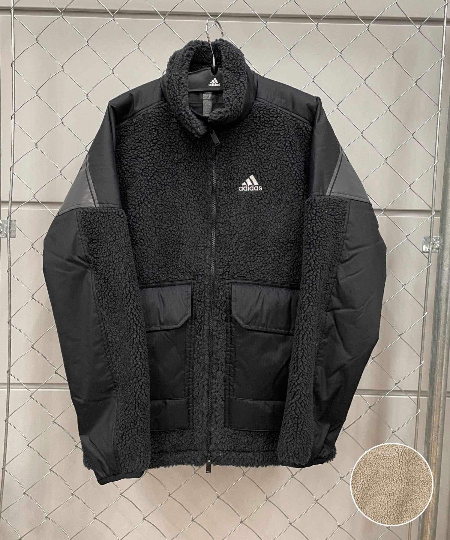 adidas/アディダス ワーディング オーバーサイズド ボア フルジップ ジャケット キッズ ジャケット FLEE IEI00K(BK/GY-2XS)