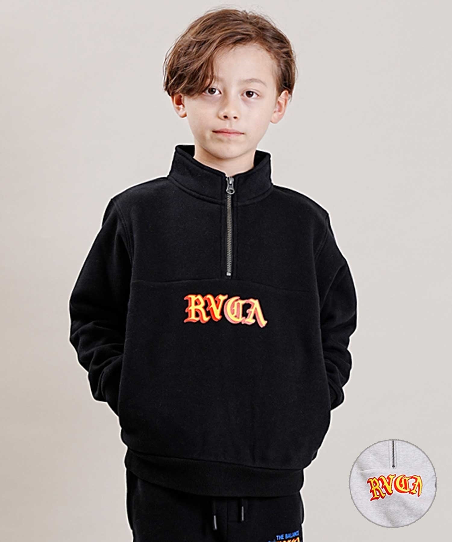 RVCA/ルーカ SCRIPT ZIP キッズ ジュニア トレーナー ハーフジップ スウェット BD046-156(BLK-130cm)