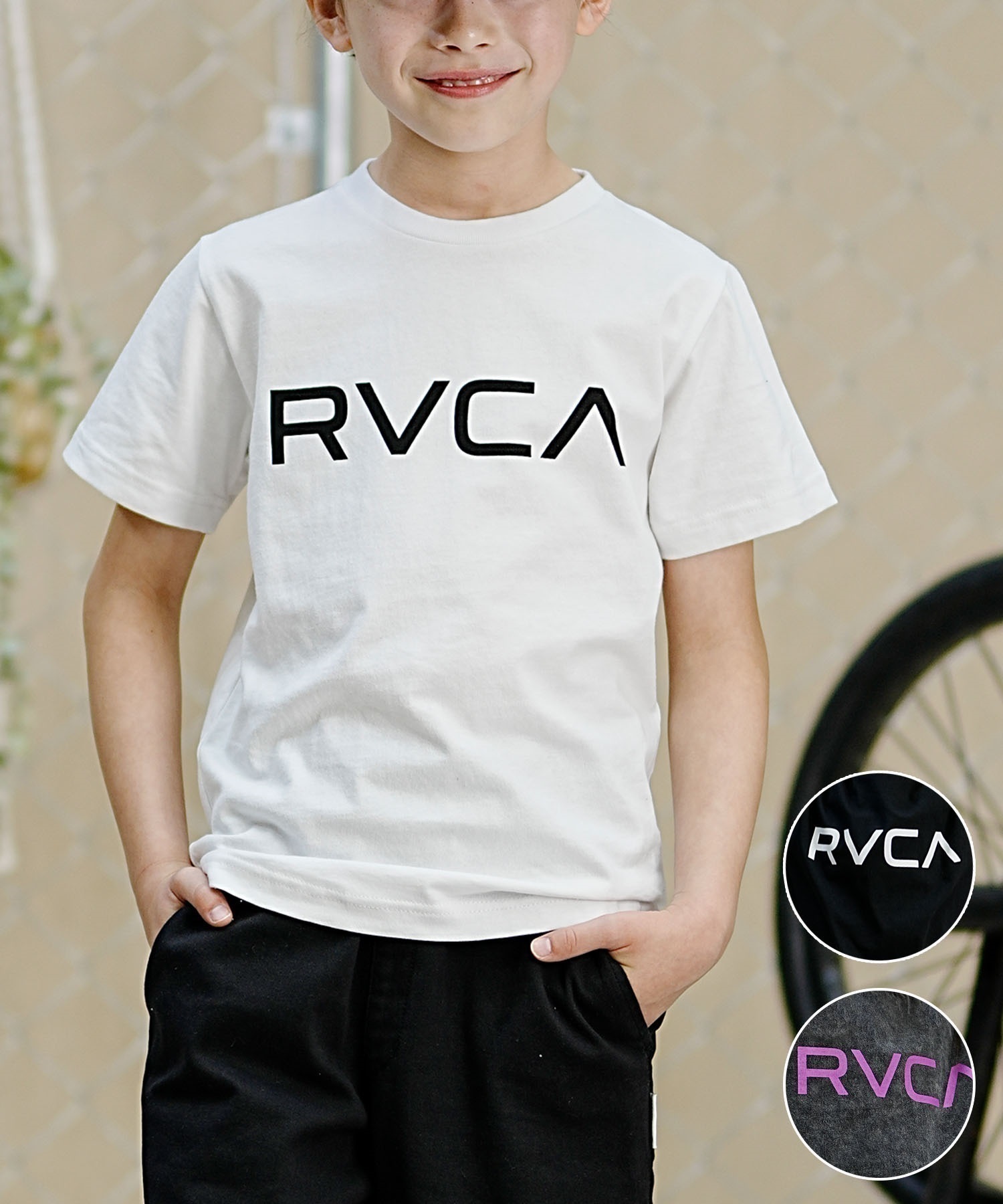 RVCA ルーカ キッズ 半袖Tシャツ 定番ロゴデザイン 親子コーデ BE045-226(WHT-130cm)