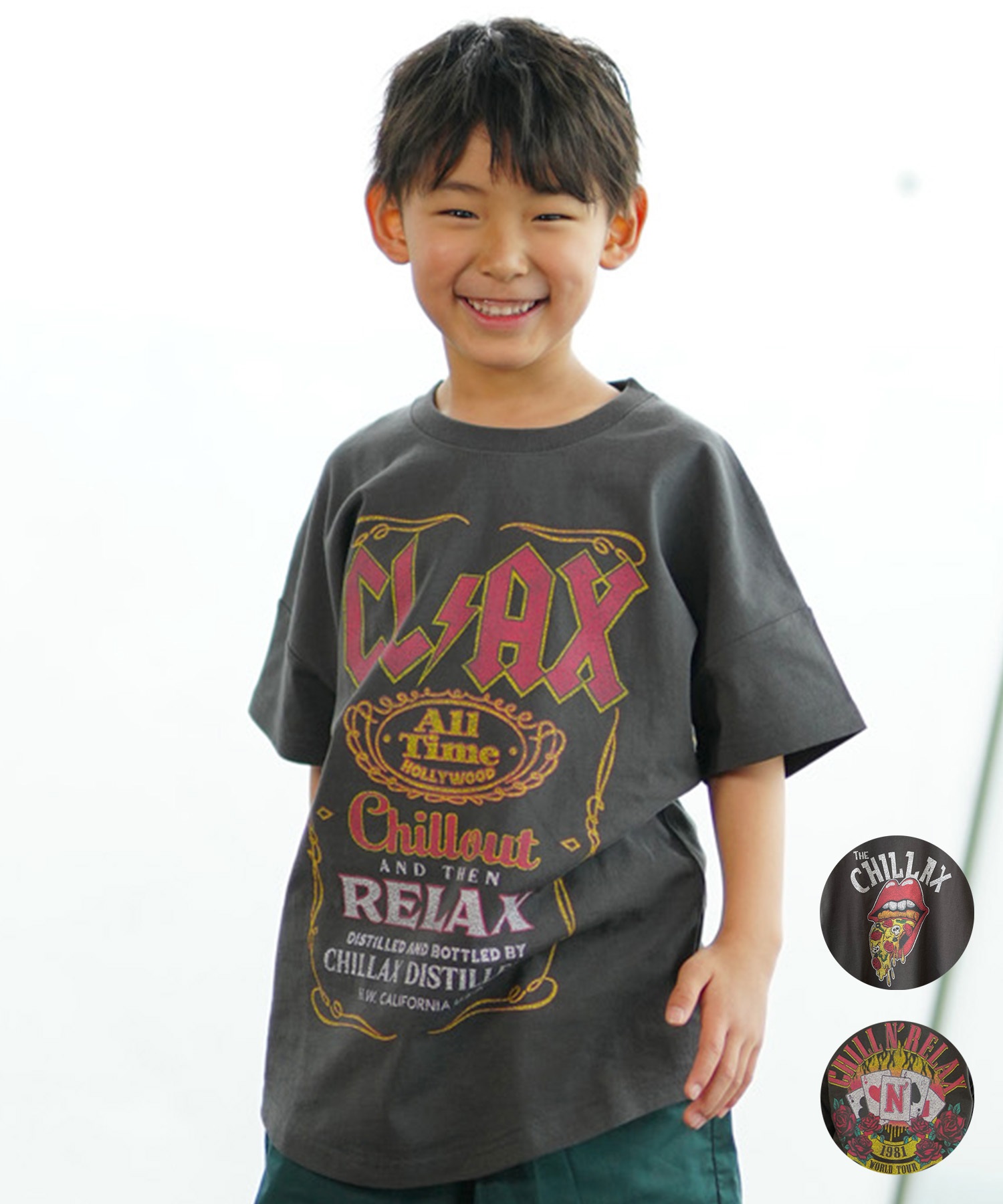 CHILLAX チラックス キッズ Tシャツ 半袖 バンド風 ピグメント