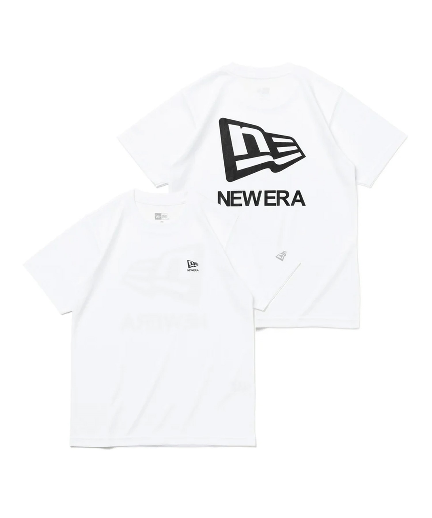 NEW ERA ニューエラ キッズ Youth 半袖 テック Tシャツ Flag and Wordmark ホワイト バックプリント 吸汗速乾 UVカット 14111846(WHI-130cm)