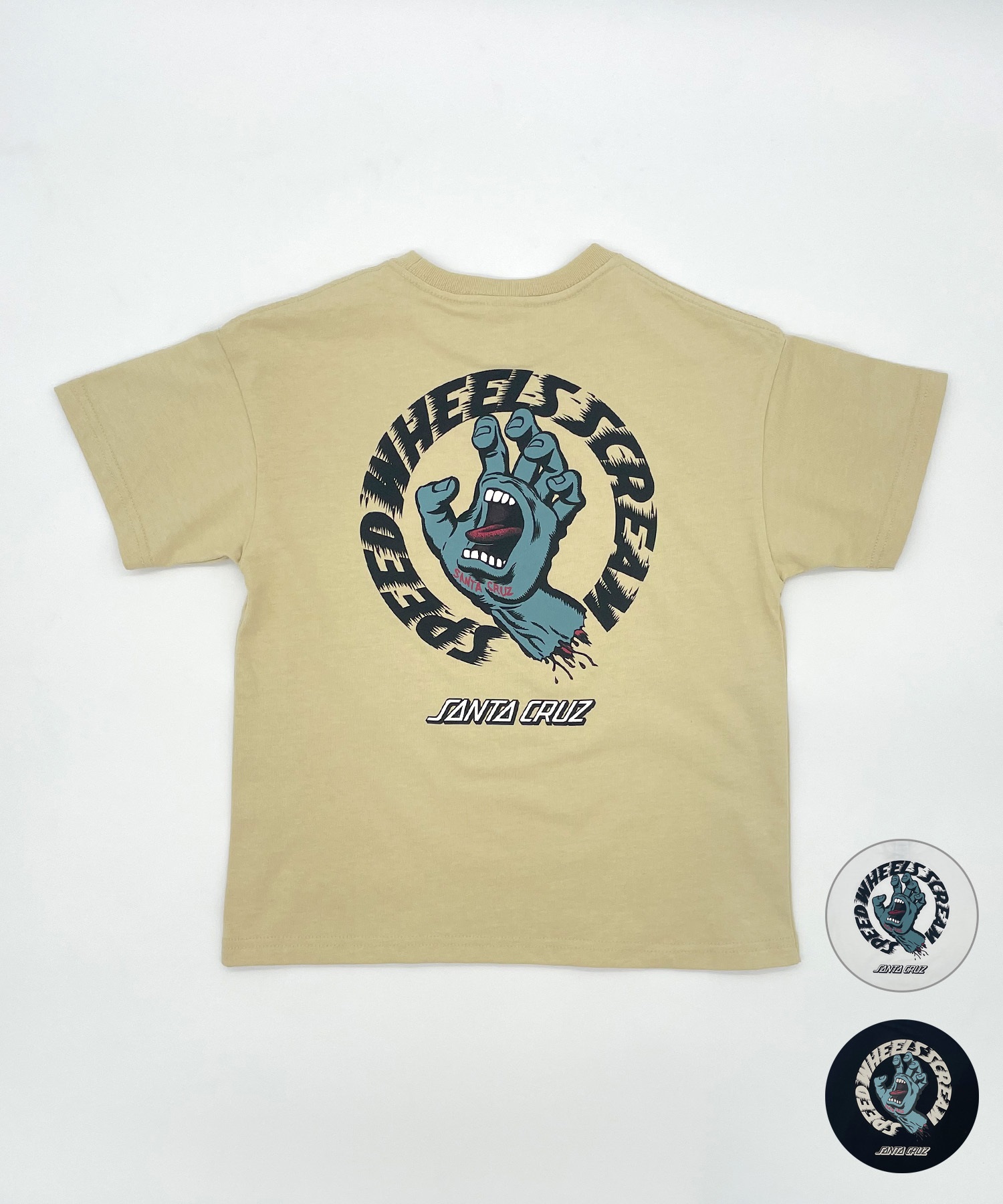 SANTACRUZ サンタクルーズ キッズ Tシャツ 半袖 バックプリント 親子コーデ DESI SCREAM STRIP T 24P671-42(LATTE-100cm)