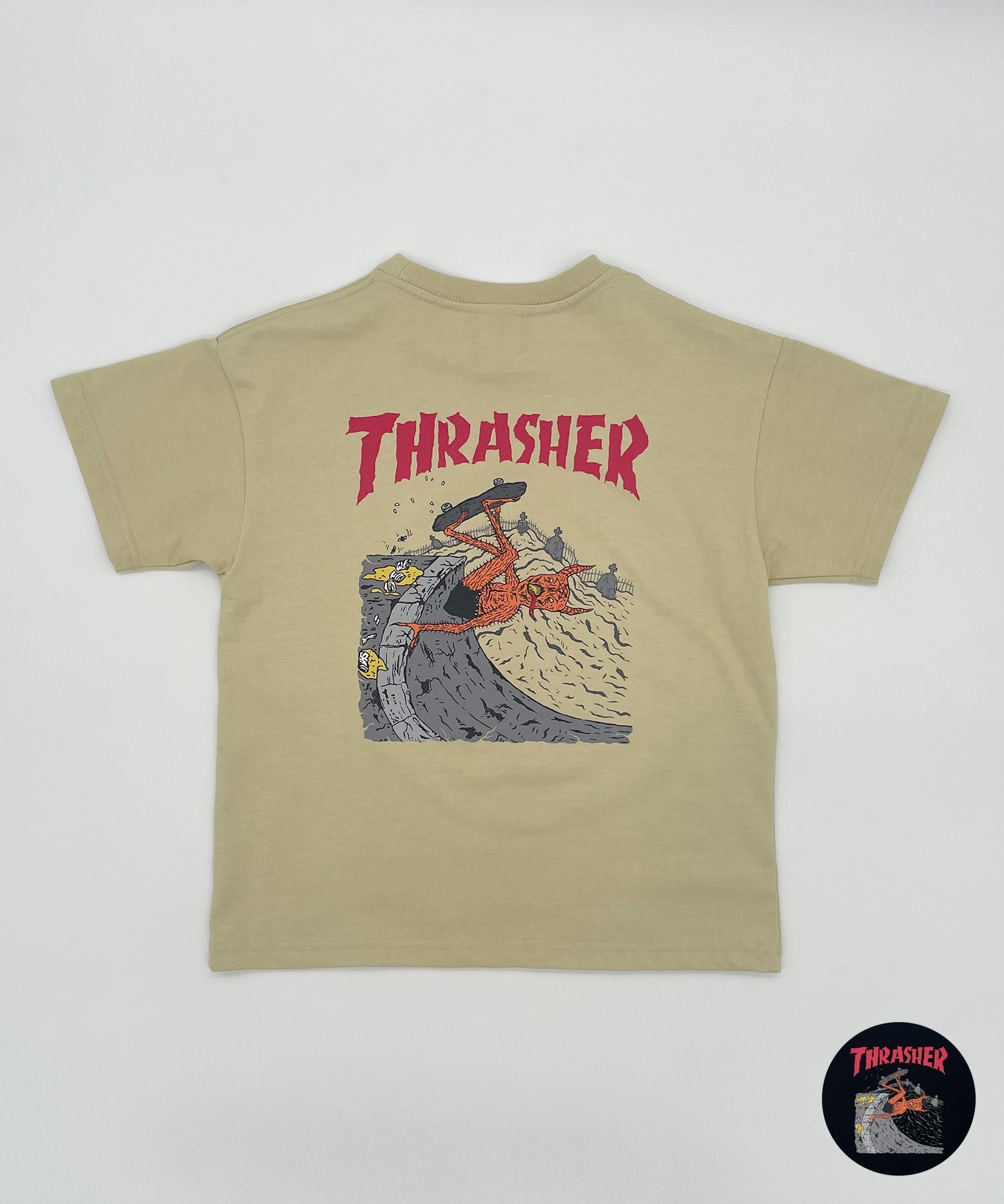 THRASHER スラッシャー キッズ Tシャツ 半袖 バックプリント 親子コーデ DESI NECKFACE INVERT T 24P471-42(BK-130cm)