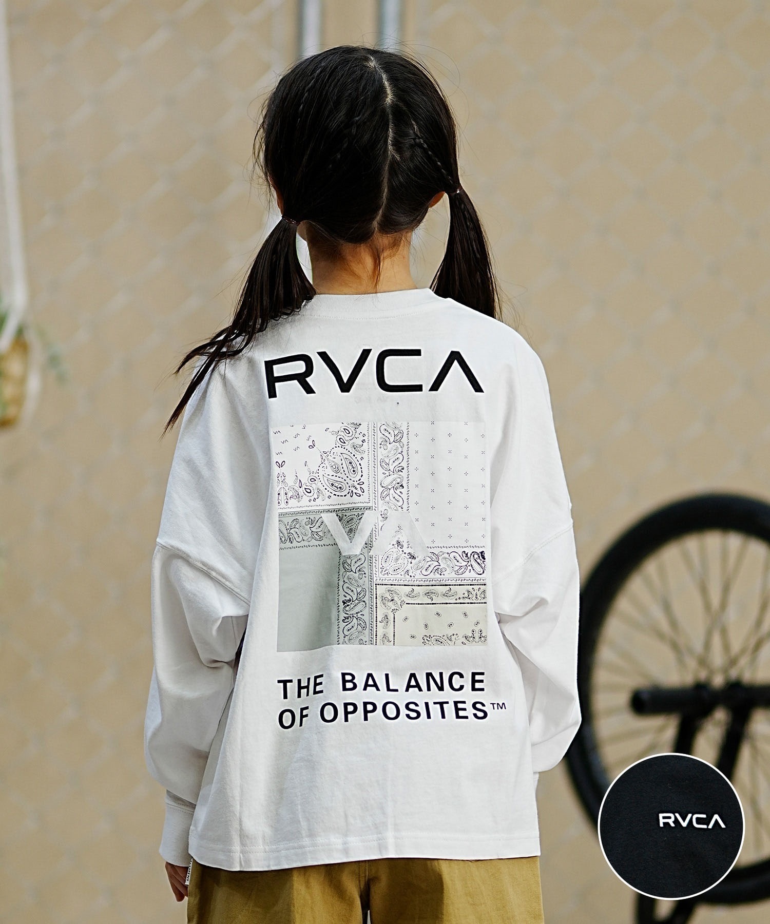 【クーポン対象】RVCA ルーカ キッズ ロングTシャツ ロンT バンダナ柄 130cm?160cm BE045-058(BLK-130cm)