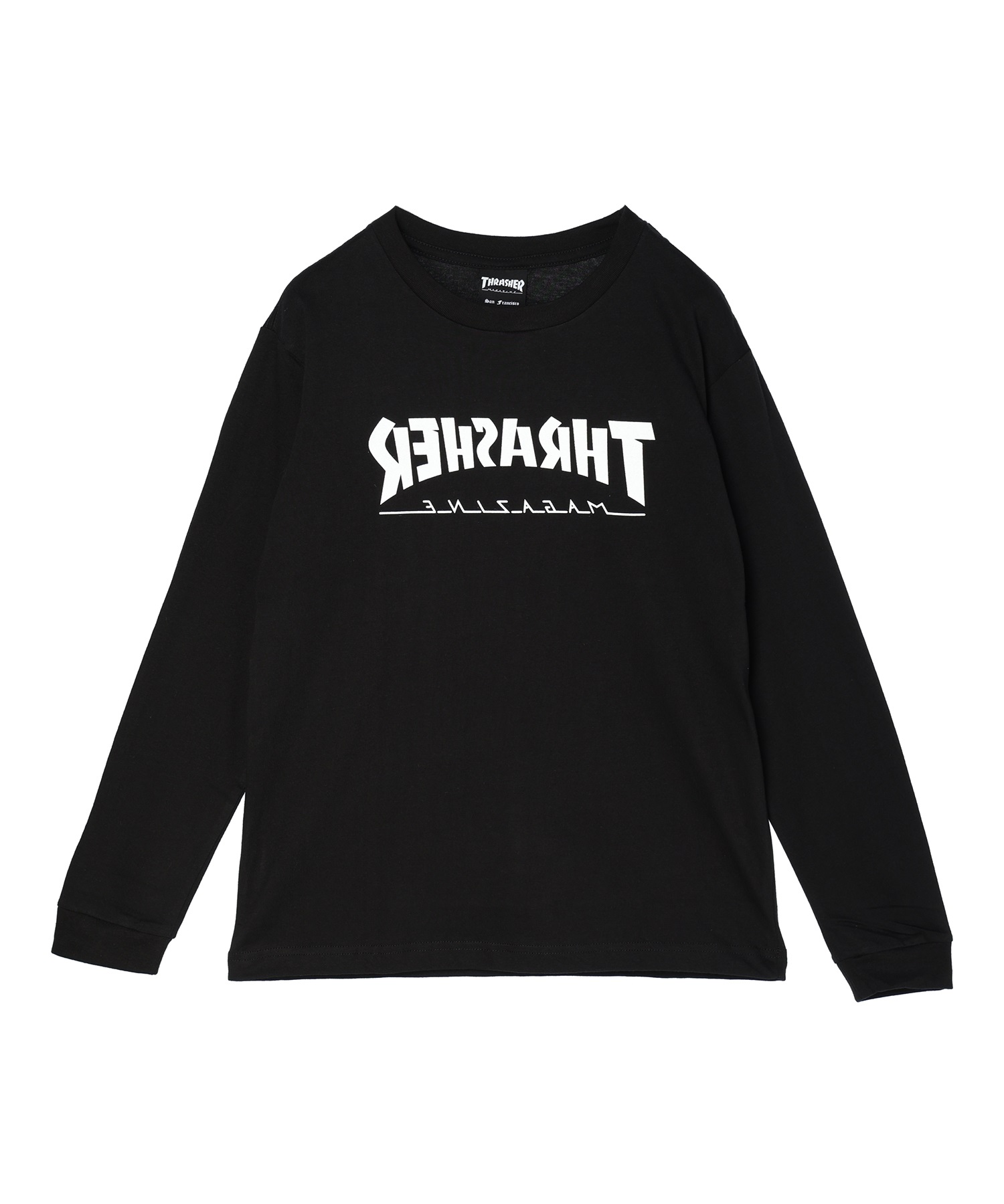 THRASHER スラッシャー LOGO MAGAZINE MIRROR LOGO 23A460-42 キッズ 長袖Tシャツ(BK-130)