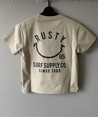 RUSTY ラスティー ラッシュガード キッズ 半袖 Tシャツ バックプリント UVカット 964465(BEG-130cm)