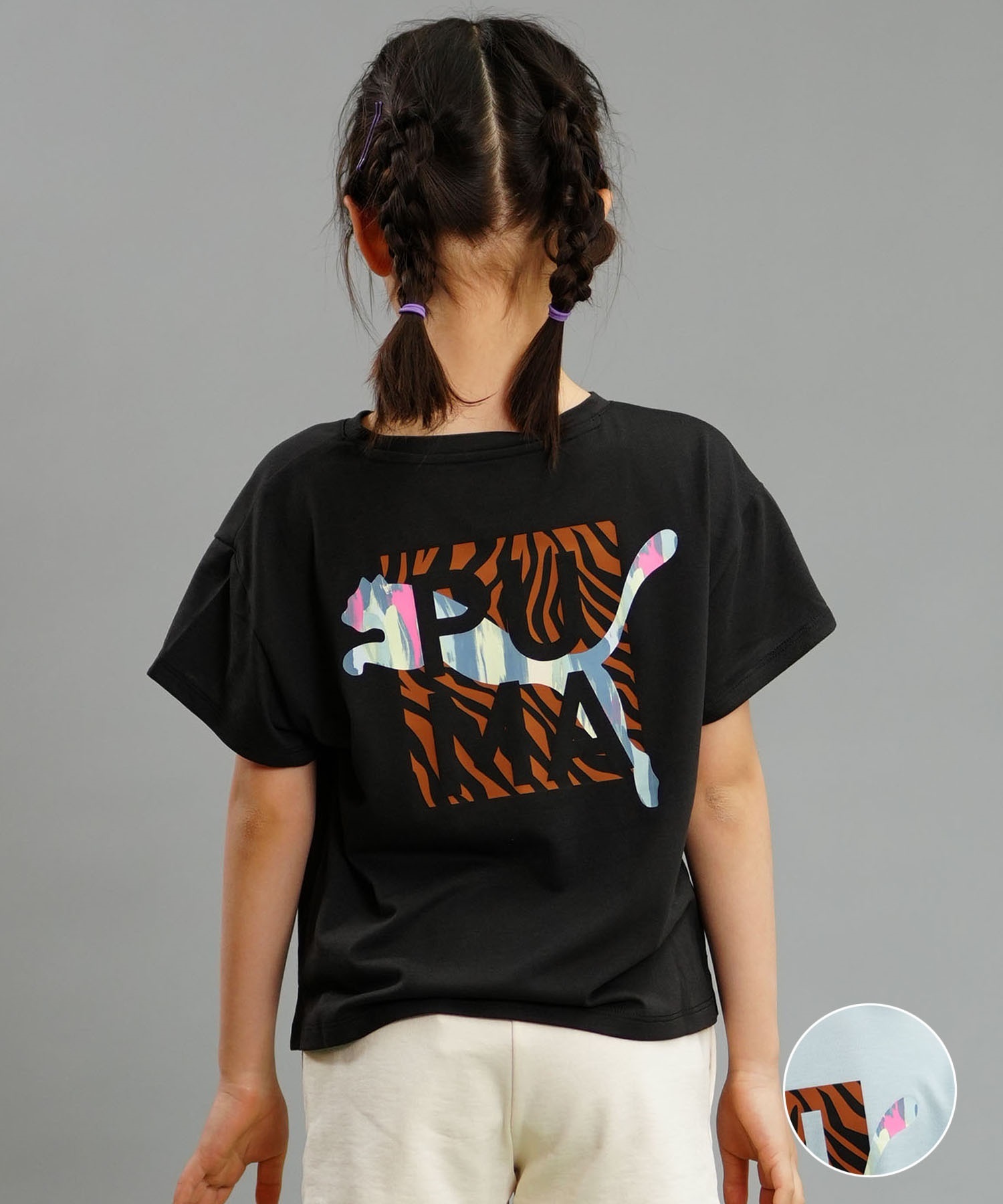 PUMA プーマ ANIMAL REMIX ボーイフレンド キッズ 半袖 Tシャツ ガールズ バックプリント 681356(01-120cm)