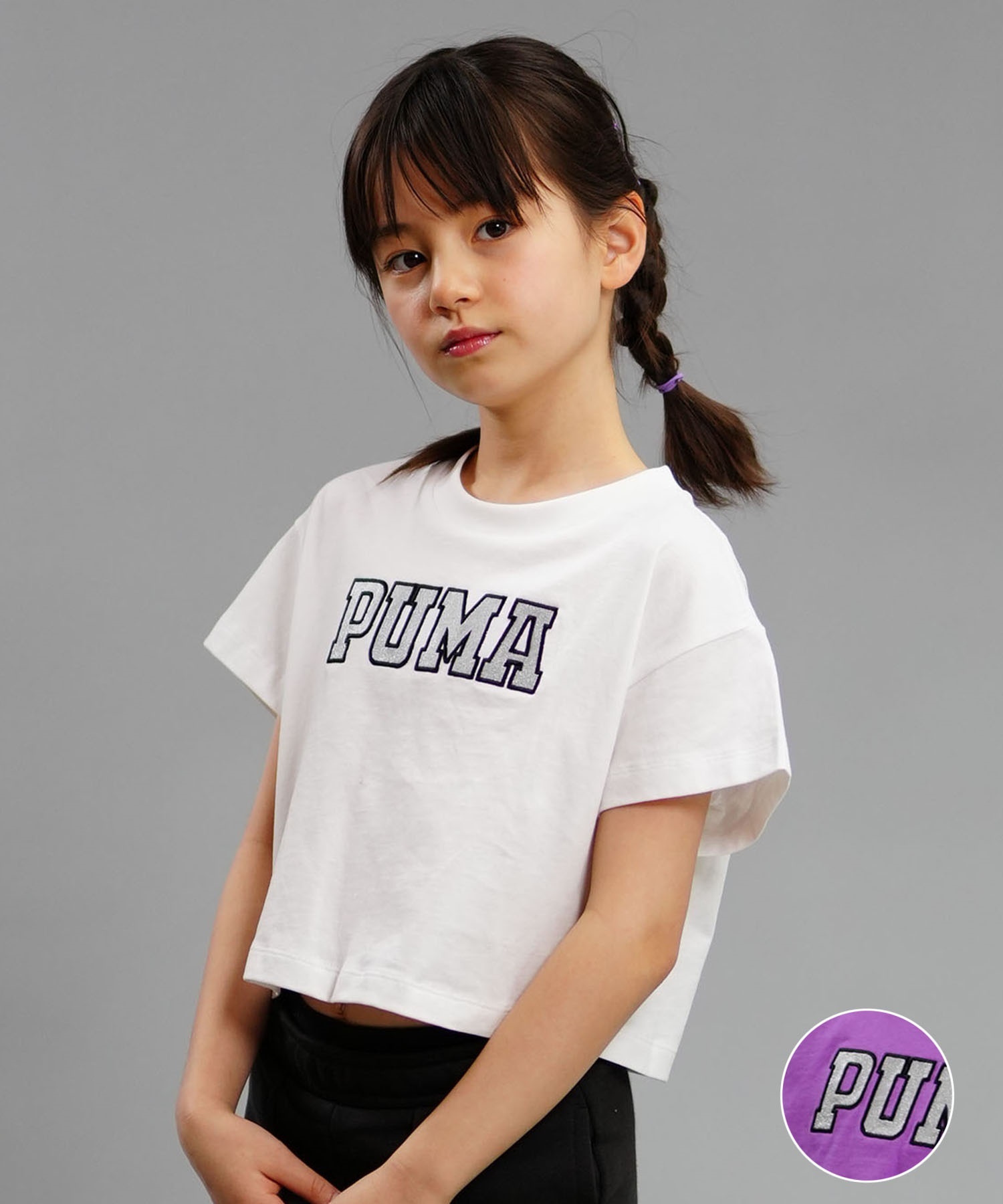 PUMA プーマ GRAPHICS DANCING QUEEN キッズ 半袖 Tシャツ ガールズ ショート丈 ロゴ 625653(50-128cm)