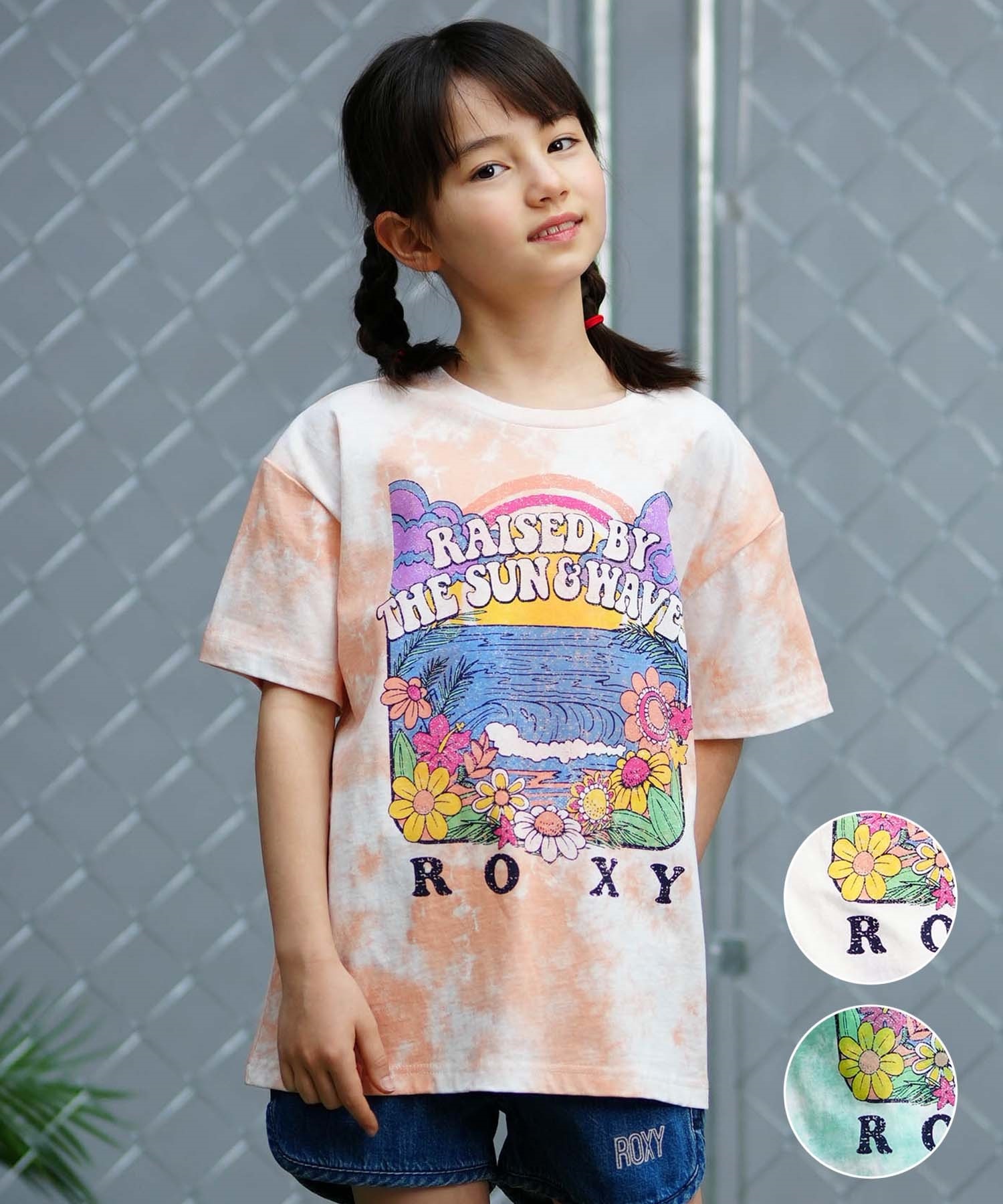 ROXY ロキシー MINI OUT OF SPACE ミニアウトオブスペース キッズ Tシャツ タイダイ柄 TST241120(WHT-130cm)