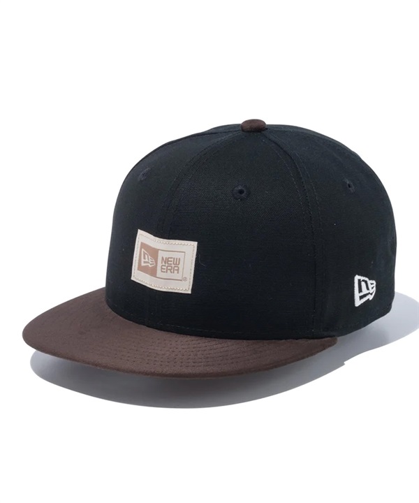 NEW ERA/ニューエラ Youth 9FIFTY ダックキャンバス ウーブンパッチ ブラック ブラウンスウェードバイザー キッズ キャップ 帽子 13762773